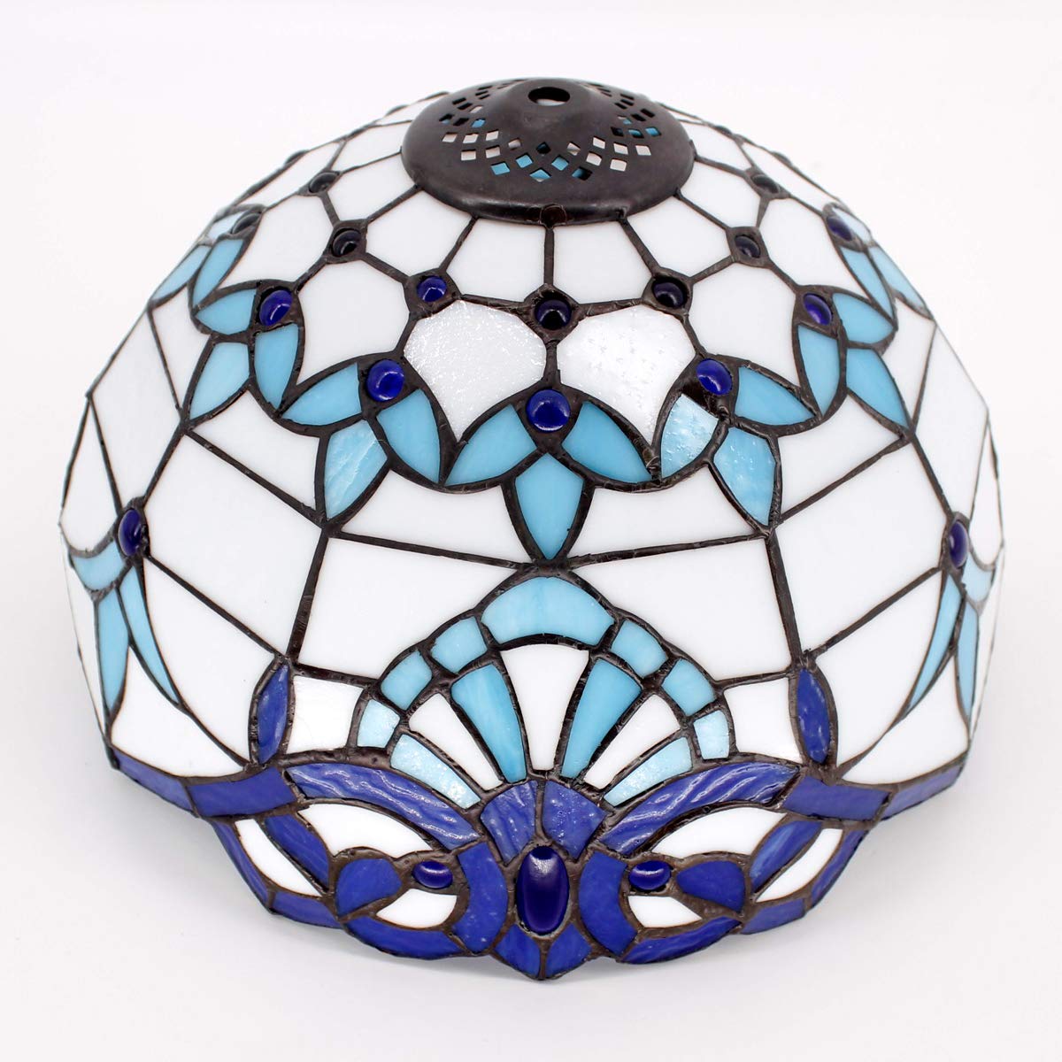 Tiffany Style Table Lamp - Navy Blue Baroque Stained Glass Desk & Bedside Light, 12x12x18 Inches, Perfect for Bedroom, Living Room & Home Office Decor - WERFACTORY S003B Series - Ideal for Reading, Relaxation & Romantic Ambiance Lighting