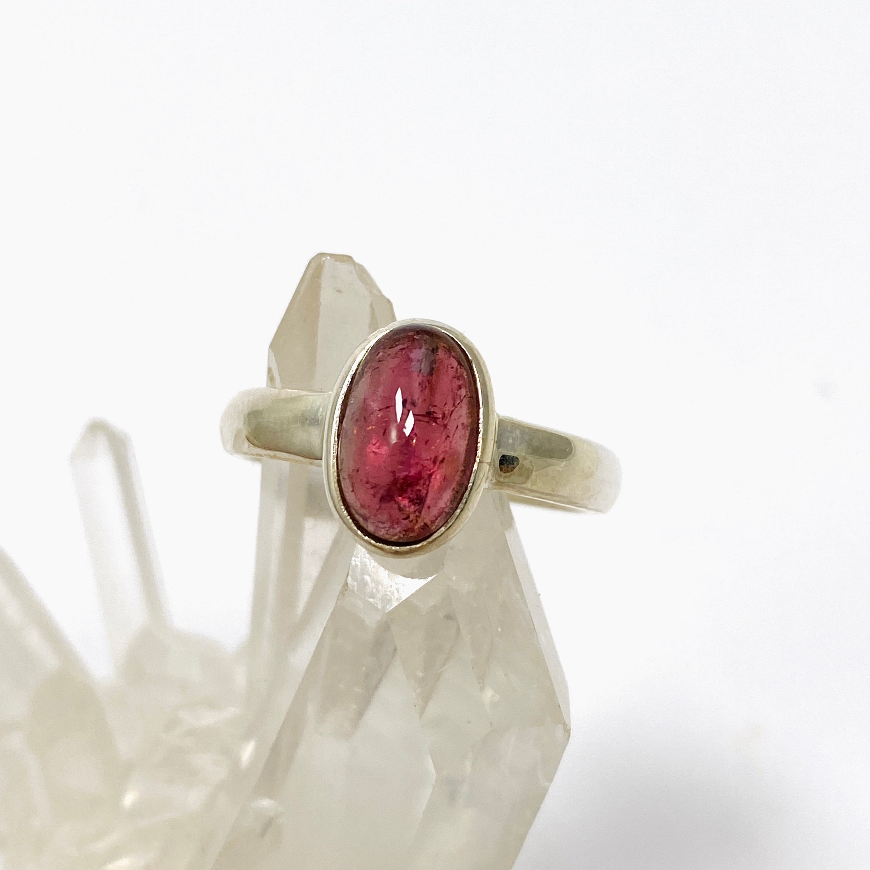 Pink Tourmaline Oval Cabochon Ring - Size 7.5 - PRGJ733 - Elegant Jewelry for Women, Perfect for Weddings, Anniversaries & Special Occasions