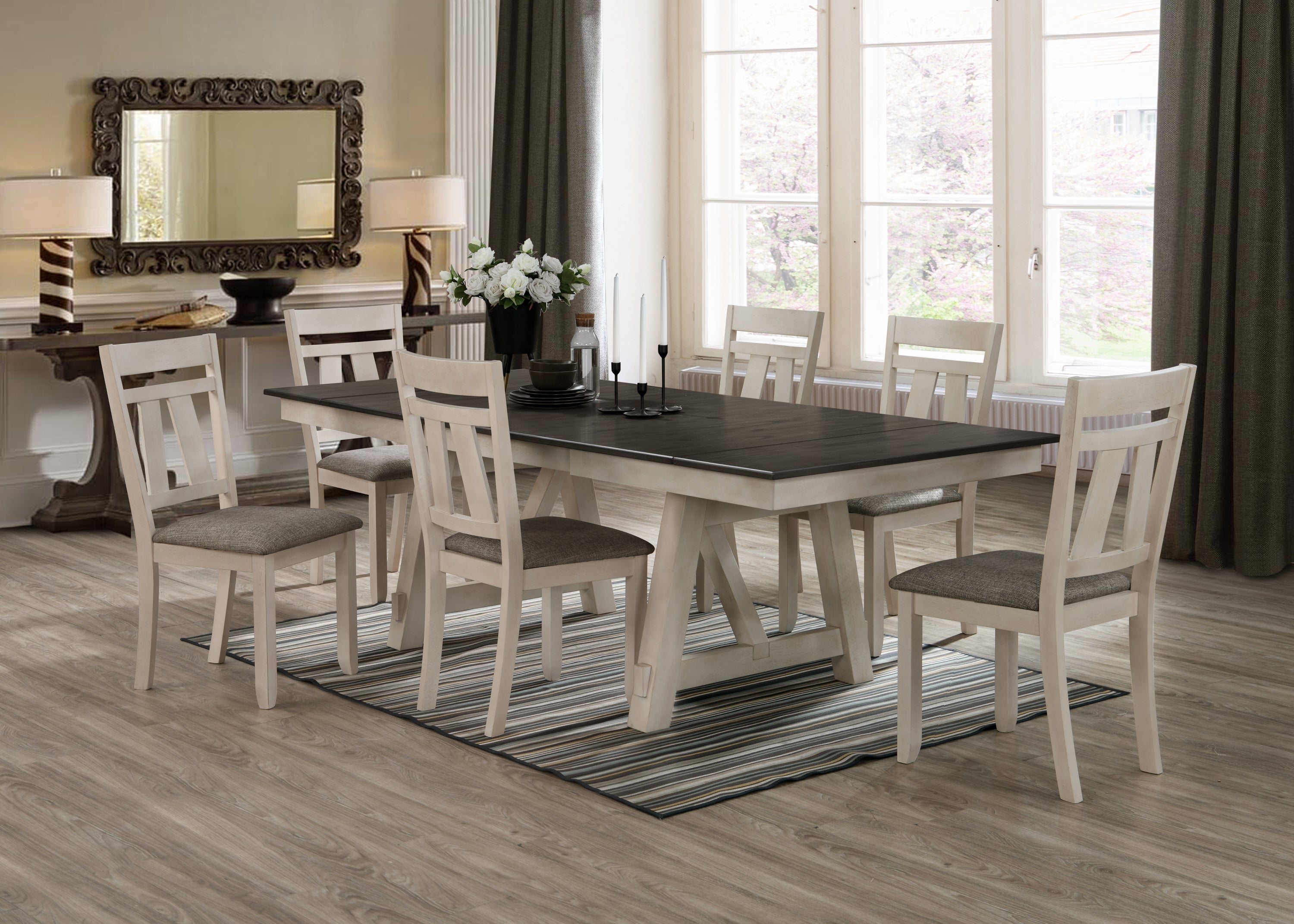 2pc Cottage Style Dining Side Chairs with Upholstered Seat - Chalk Gray Wooden Dining Room Furniture Set | Transitional Design for Kitchen, Breakfast Nook & Small Space Dining