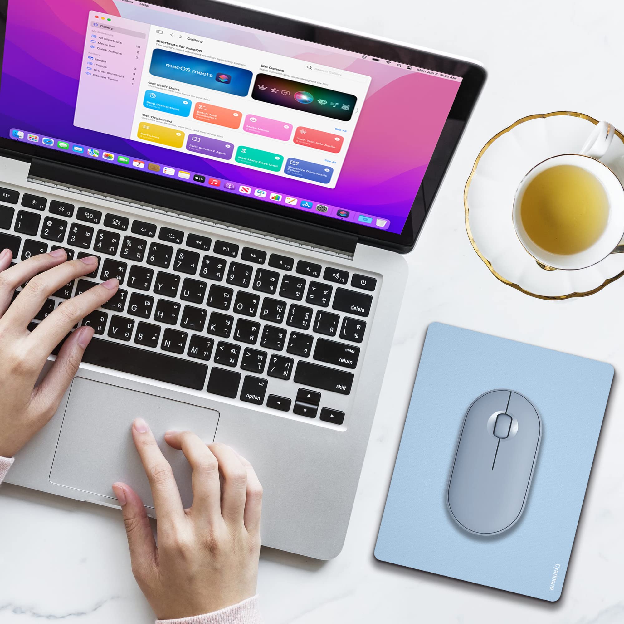Mini Wireless Mouse Pad 5.5 x 7 Inch - Small Portable Non-Slip Rubber Base Mousepad for Laptop, Office & Travel - Cute Blue Design for Comfortable Use at Home, Work or Gaming