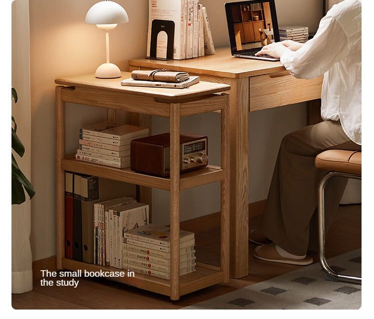 Solid Oak and Ash Wood Mobile Side Table - Portable End Table for Living Room, Bedroom, or Outdoor Use