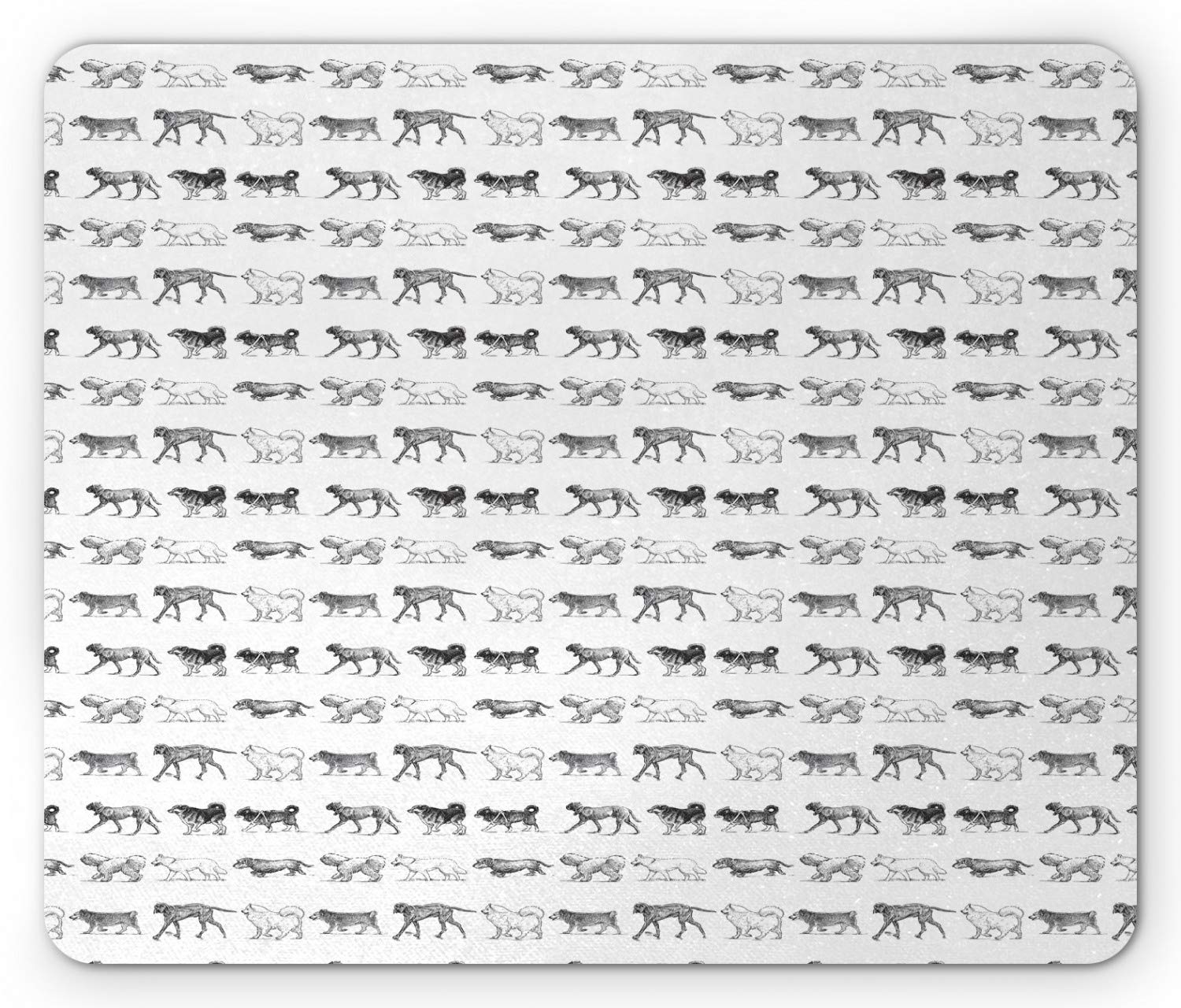 Ambesonne Dogs Mouse Pad - Non-Slip Rubber Desk Mat with Sketch Artwork of Different Dog Breeds, Standard Size Black & White - Perfect for Office, Gaming & Home Computer Workstations