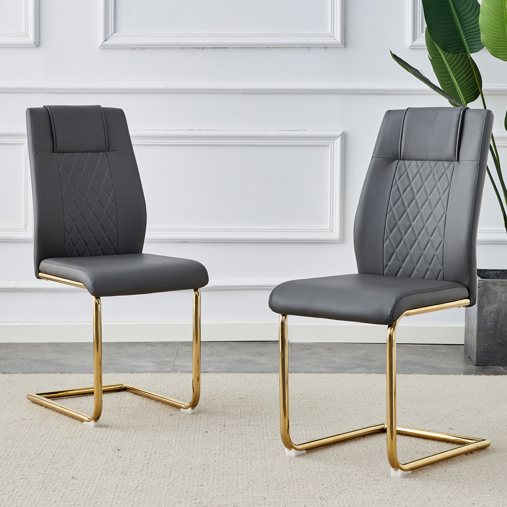 Stylish Faux Leather Cushioned Chairs with Metal Legs - Set of 6 (Gray PU Leather) for Living Room, Kitchen, Bedroom & Dining Room - Perfect for Home Decor & Guest Seating