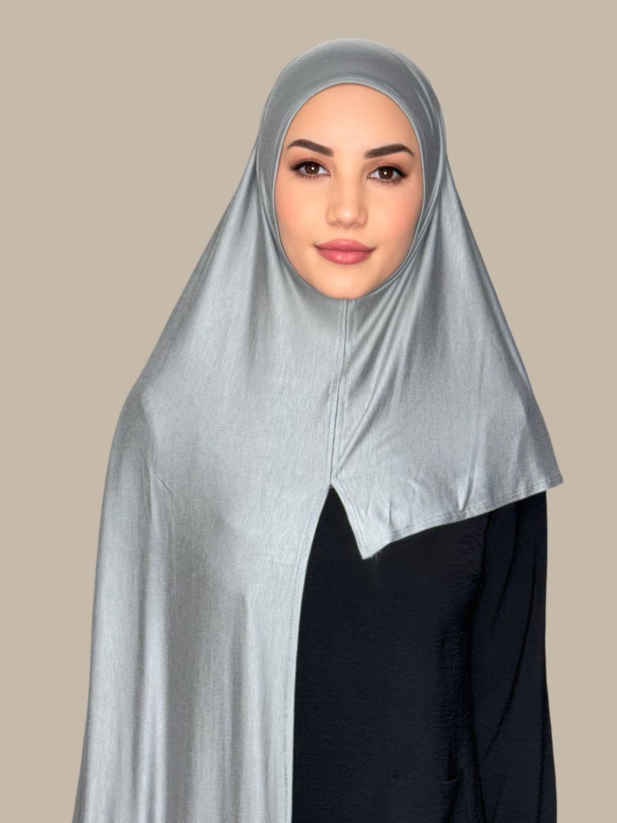 Pre-Sewn Jersey Hijab in Chic Grey - Soft & Comfortable Muslim Headscarf for Everyday Wear, Work, and Prayer