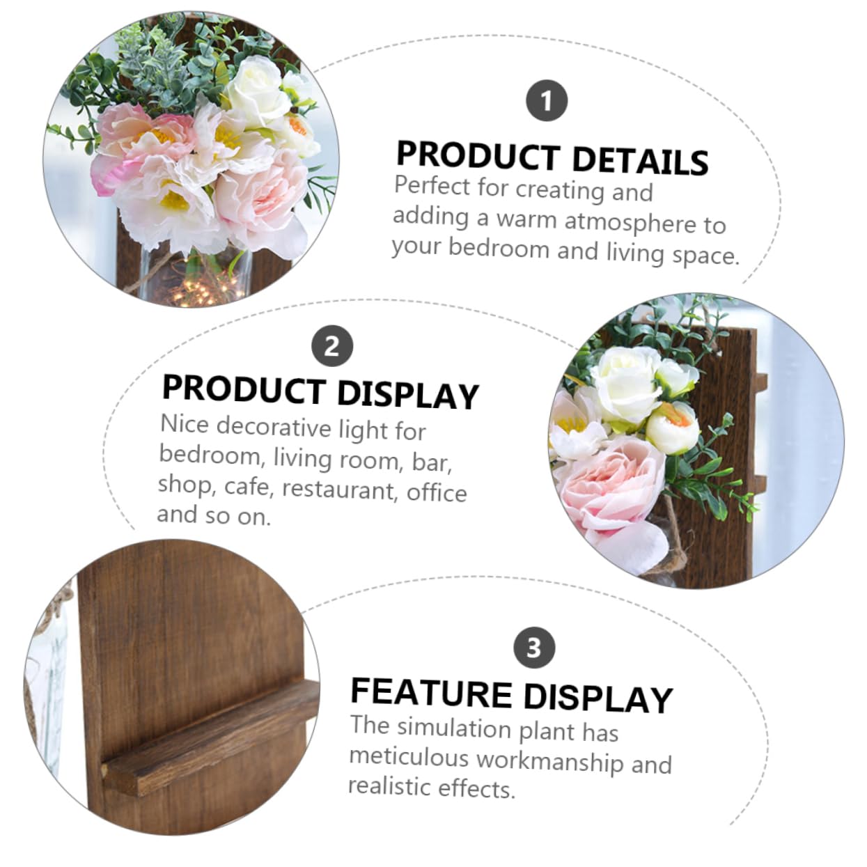 Cabilock Decorative LED Wall Lamp with Artificial Flowers - Goblincore Aesthetic Room Decor for Bedroom, Living Room, or Office Lighting