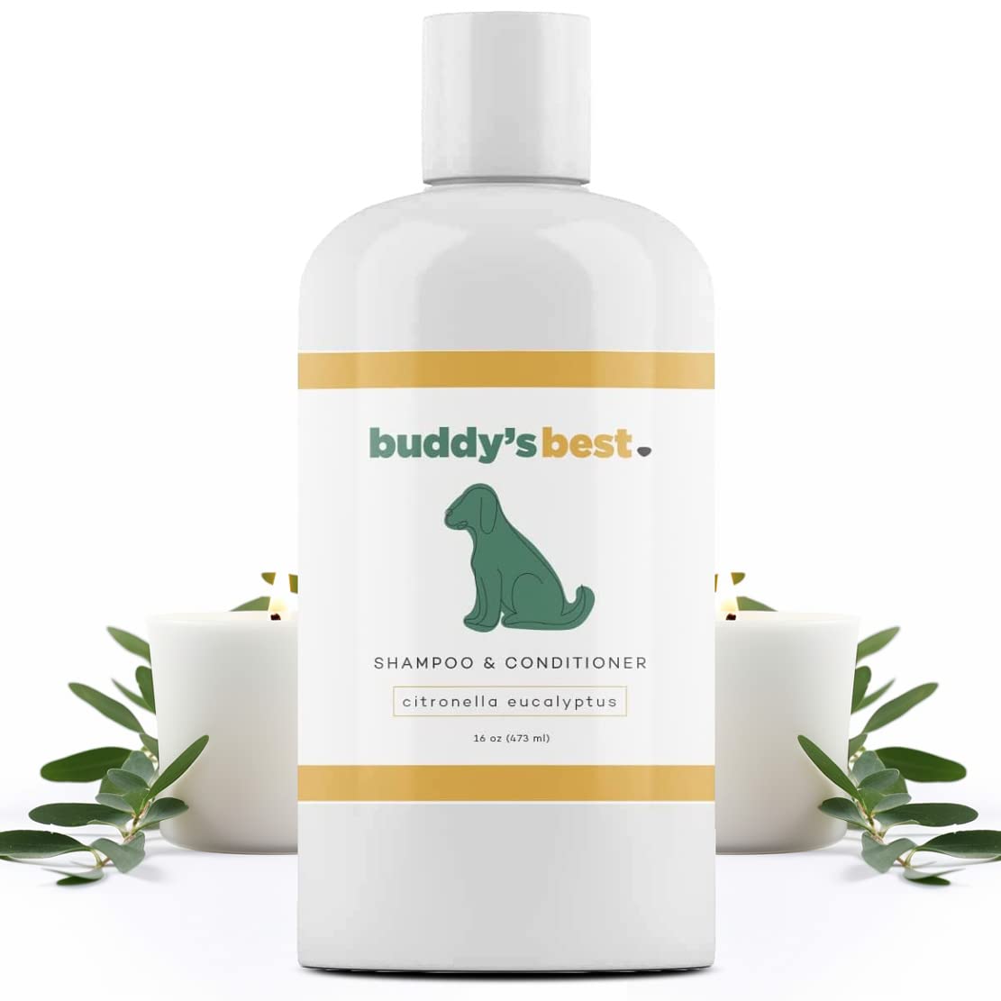 Buddy's Best Natural Dog Shampoo & Conditioner for Smelly Dogs - Moisturizing Puppy Wash for Dry & Sensitive Skin - Citronella Eucalyptus Scent, 16oz | Gentle Bath Solution for Itchy Skin & Odor Control at Home or Grooming Salon