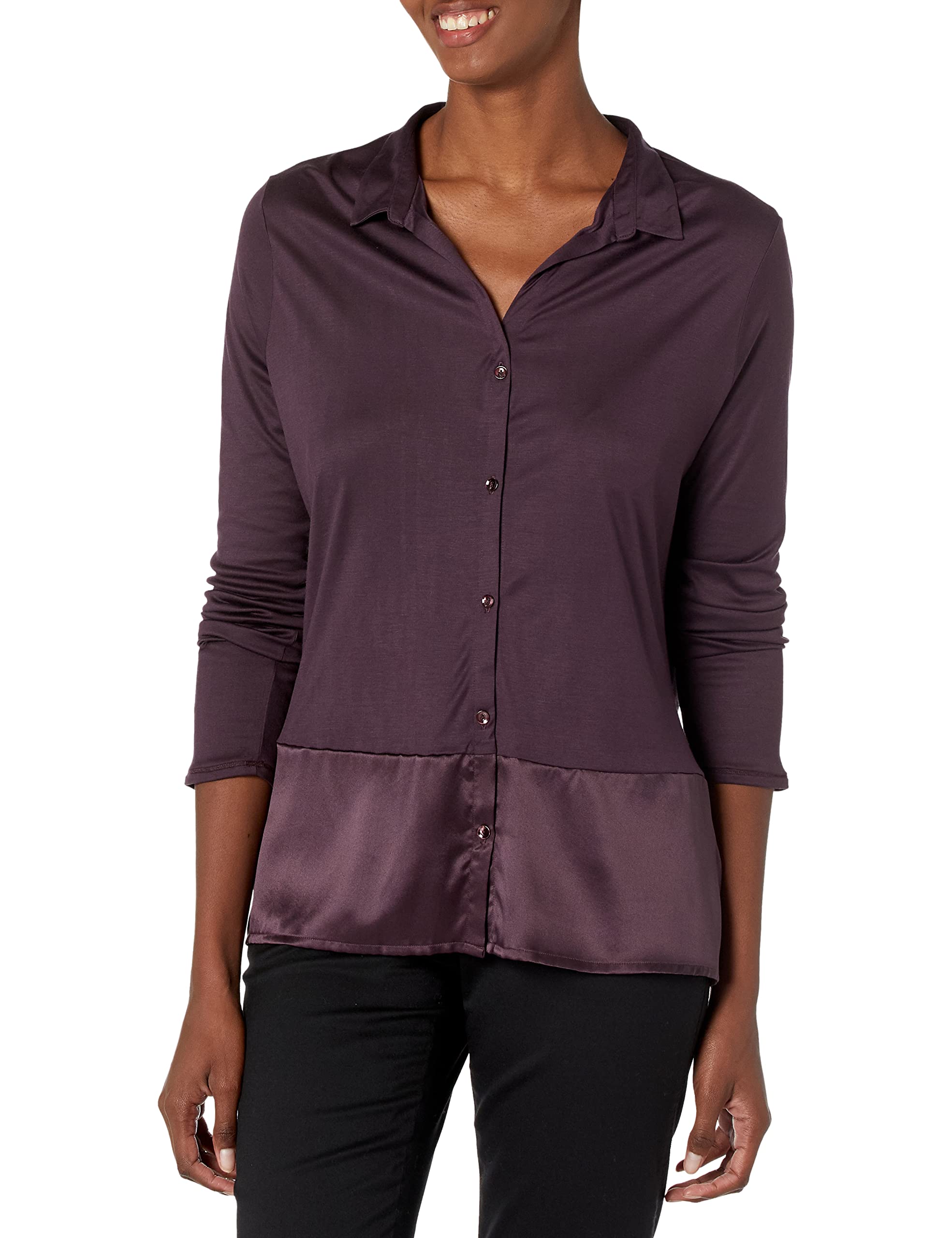 HANRO Women's Grand Central Long Sleeve Shirt - Soft Cotton Button Down Blouse for Work & Casual Wear | Office, Business, Date Night & Everyday Outfits