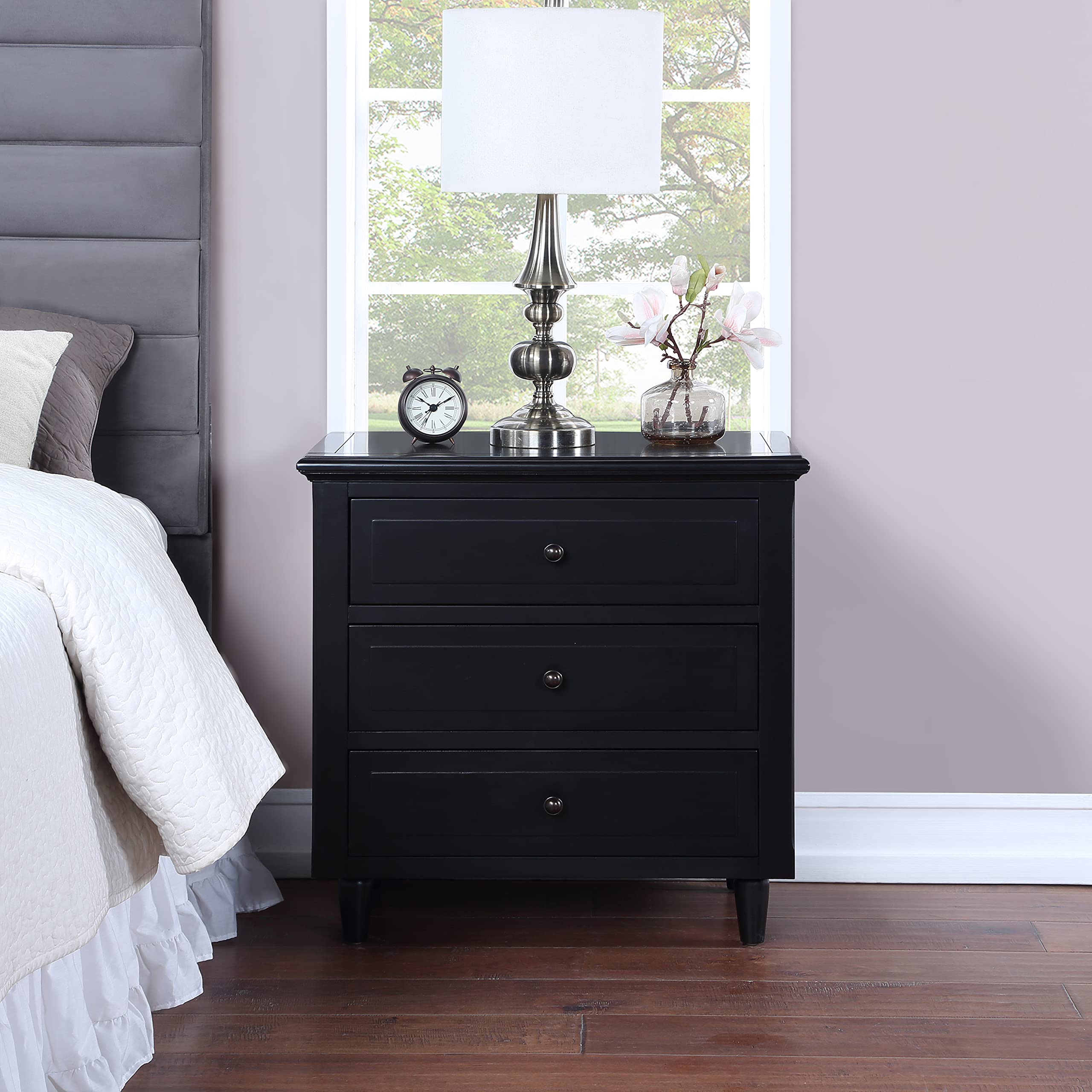 Solid Wood Side End Table with 2 Drawers & Storage Shelf - Nightstand, Accent Table for Bedroom, Living Room, Hallway - Perfect for Small Spaces & Home Decor (Black)