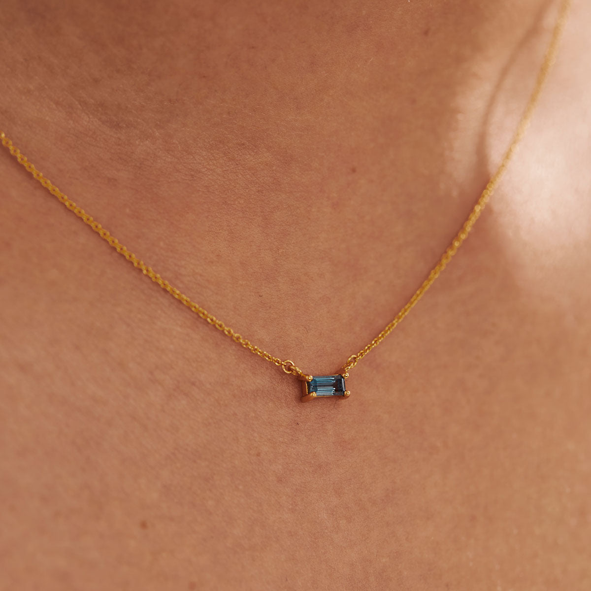 Luxury London Blue Topaz Baguette Necklace in 14K Gold - Elegant Statement Jewelry for Women, Perfect for Evening Parties & Special Occasions