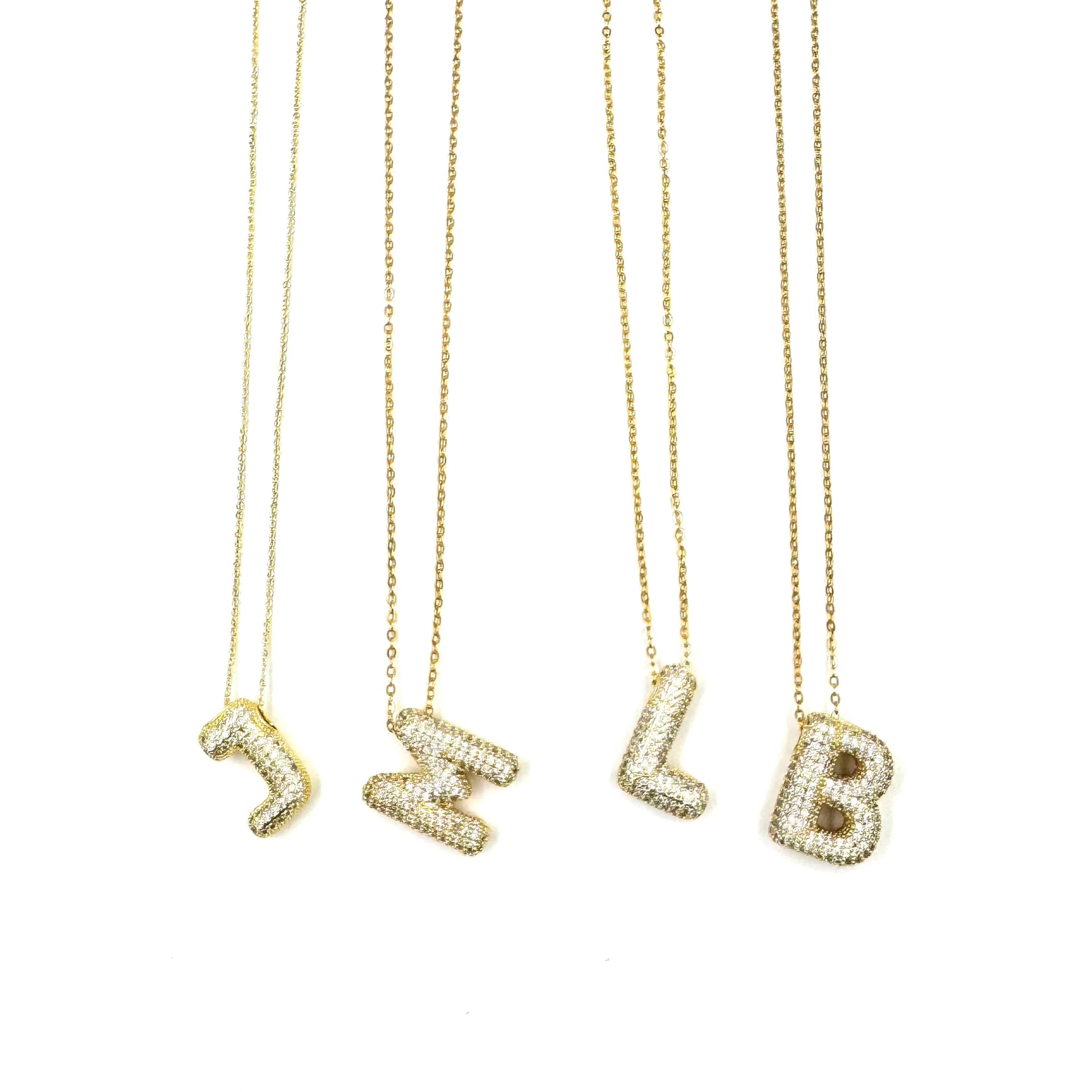 Ashley Gold Stainless Steel Gold Plated CZ Bubble Letter Pendant Necklace for Women - Trendy Layered Jewelry for Casual Outfits & Special Occasions