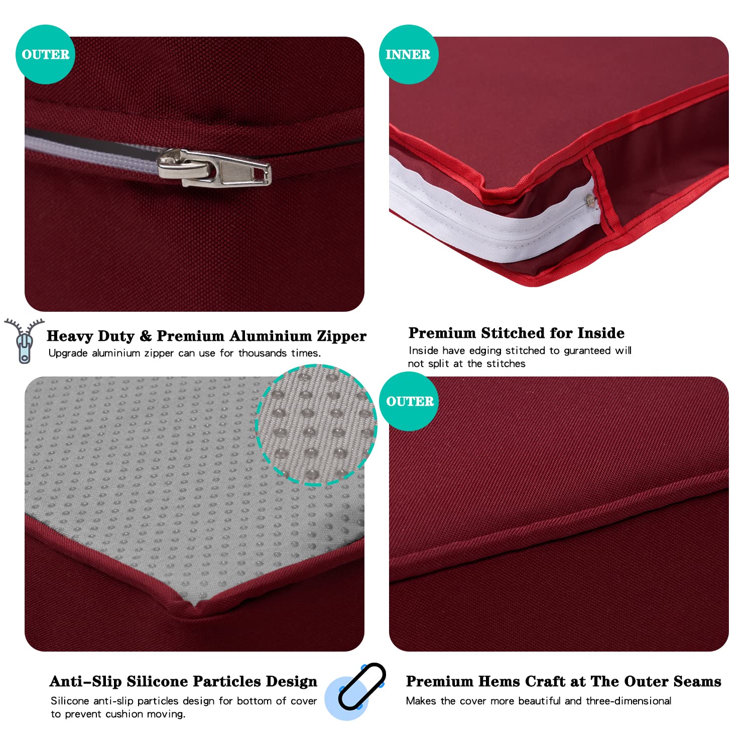 14-Pack Burgundy Outdoor Patio Seat & Back Cushion Covers - Replacement for 7-Piece 6-Seater Wicker Rattan Sectional Sofa Set (Covers Only, Large Size) - Perfect for Garden, Poolside & Patio Furniture Protection