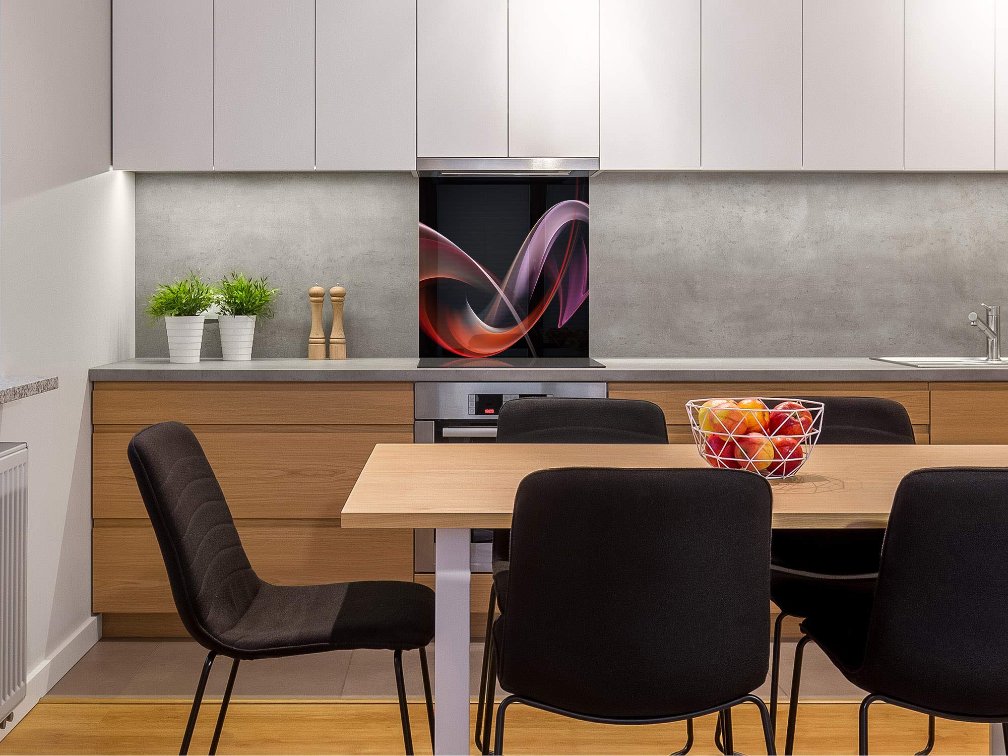 Stunning Printed Tempered Glass Backsplash - BS15A Abstract Red Wave Textured Kitchen Wall Panel | Perfect for Modern Kitchens & Bathroom Renovations