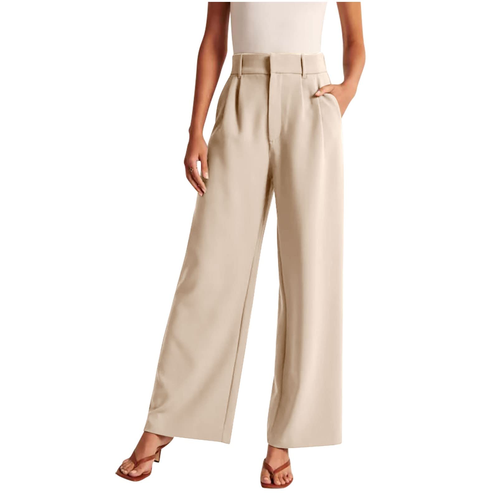 Women's Wide Leg Dress Pants - Business Casual Stretchy High Waist Office Trousers with Pockets | Comfortable Work Pants for Professional Women, Business Meetings & Office Wear