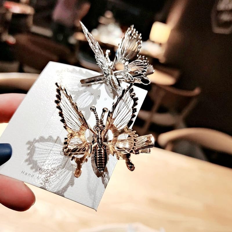 Staila 6 PCS 3D Butterfly Hair Clips - Gold & Silver Metal Moving Hair Barrettes for Women & Girls | Cute Hair Accessories for Parties, Weddings & Daily Styling