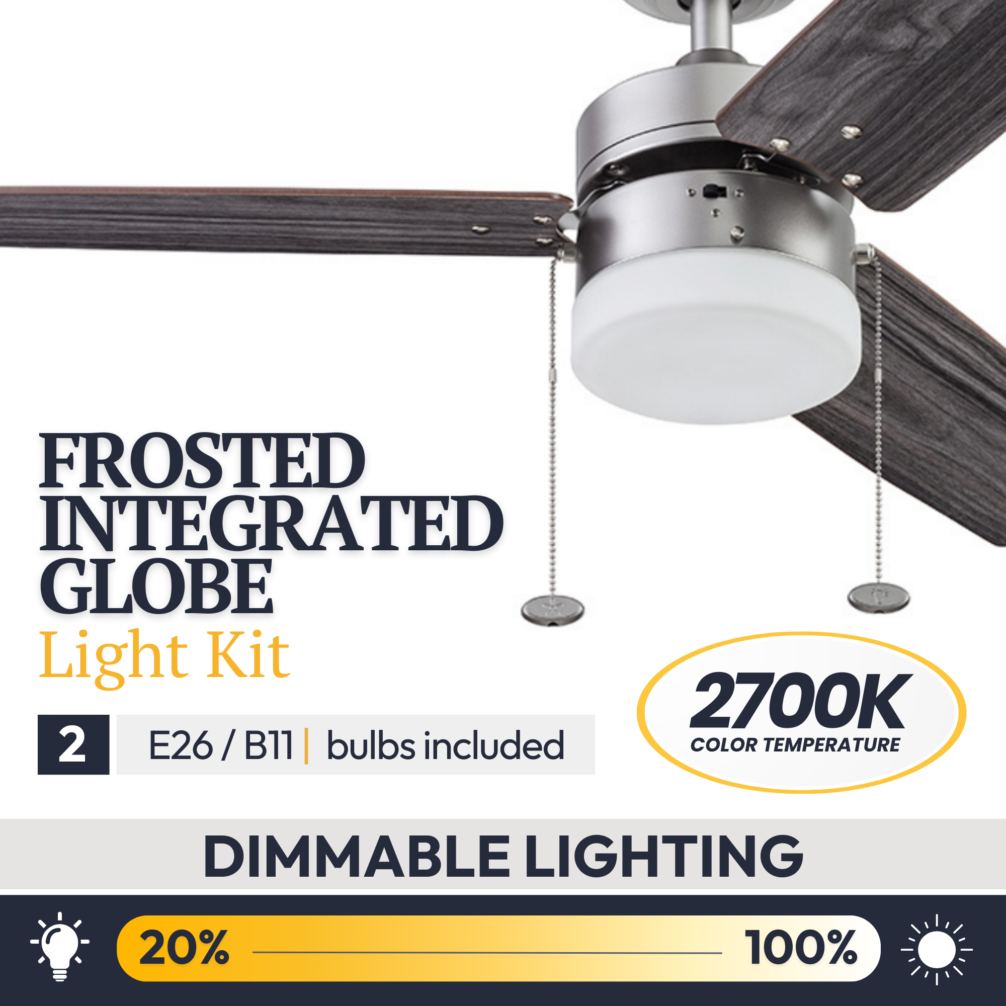 42 Inch Reston Pewter Ceiling Fan with Pull Chain - Modern Indoor Cooling Fan for Living Room, Bedroom, and Office