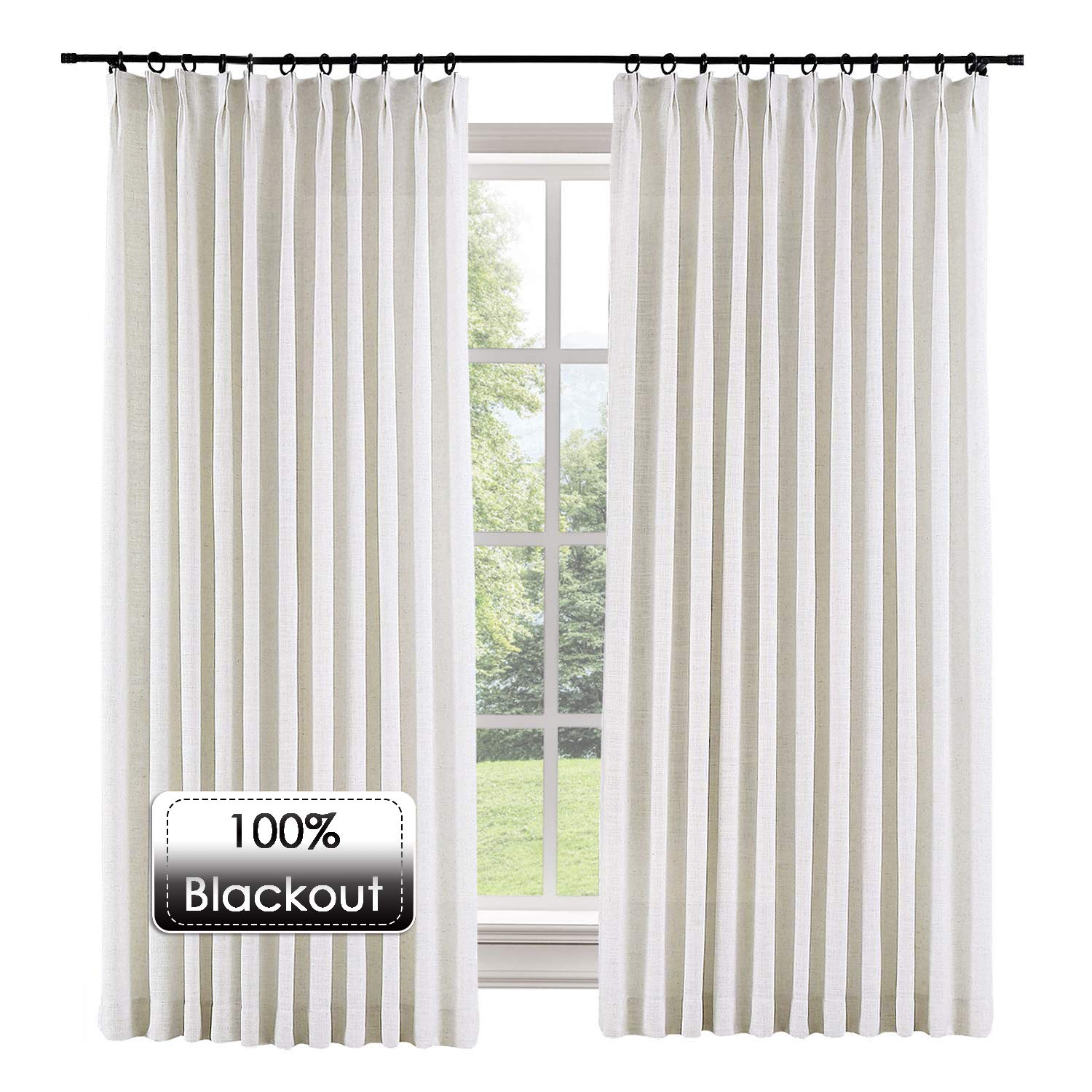 Premium Linen Blackout Curtains for Sliding Doors - Thermal Insulated Pinch Pleat Window Drapes - 100x84 Inch, Beige White, 1 Panel - Perfect for Living Room, Bedroom & Patio Privacy