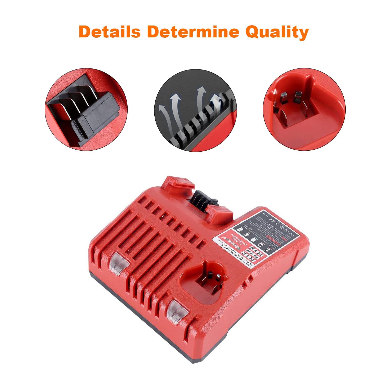 SKYON 18V/12V Fast Battery Charger Replacement for Milwaukee M12 & M18 Power Tools - Compatible with 48-59-1808, 48-11-1860, 48-11-1850, 48-11-1880, 48-11-1840, 48-11-2420 - Ideal for Drills, Saws & Power Tools Charging