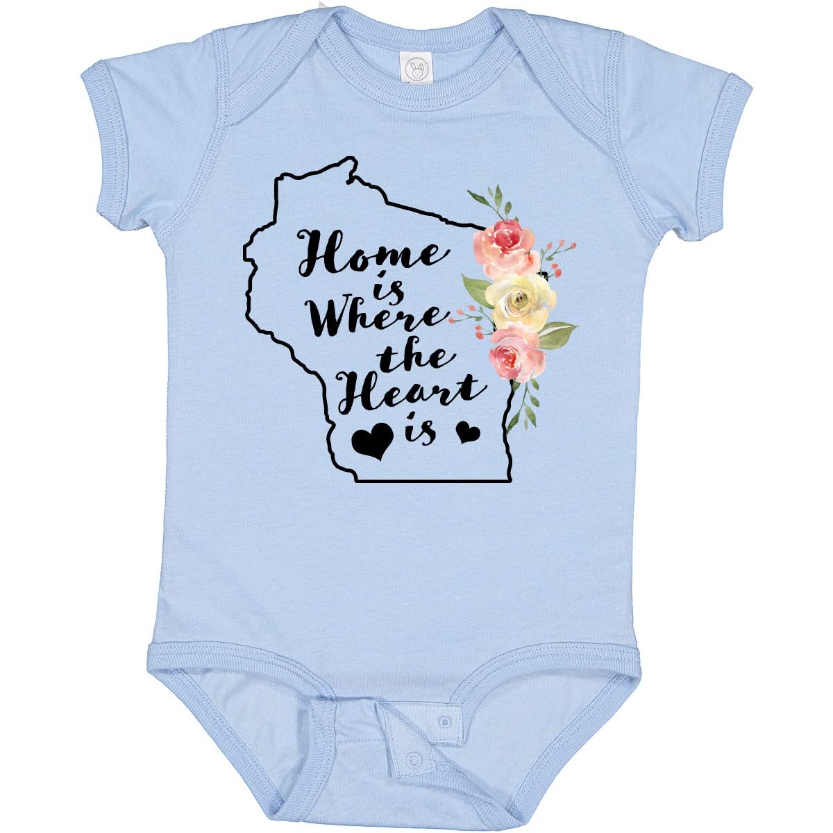 Inktastic Wisconsin Home is Where The Heart is Watercolor Baby Bodysuit - Soft Cotton Infant Onesie for Newborns, Cute Gift for Baby Showers & Family Photos
