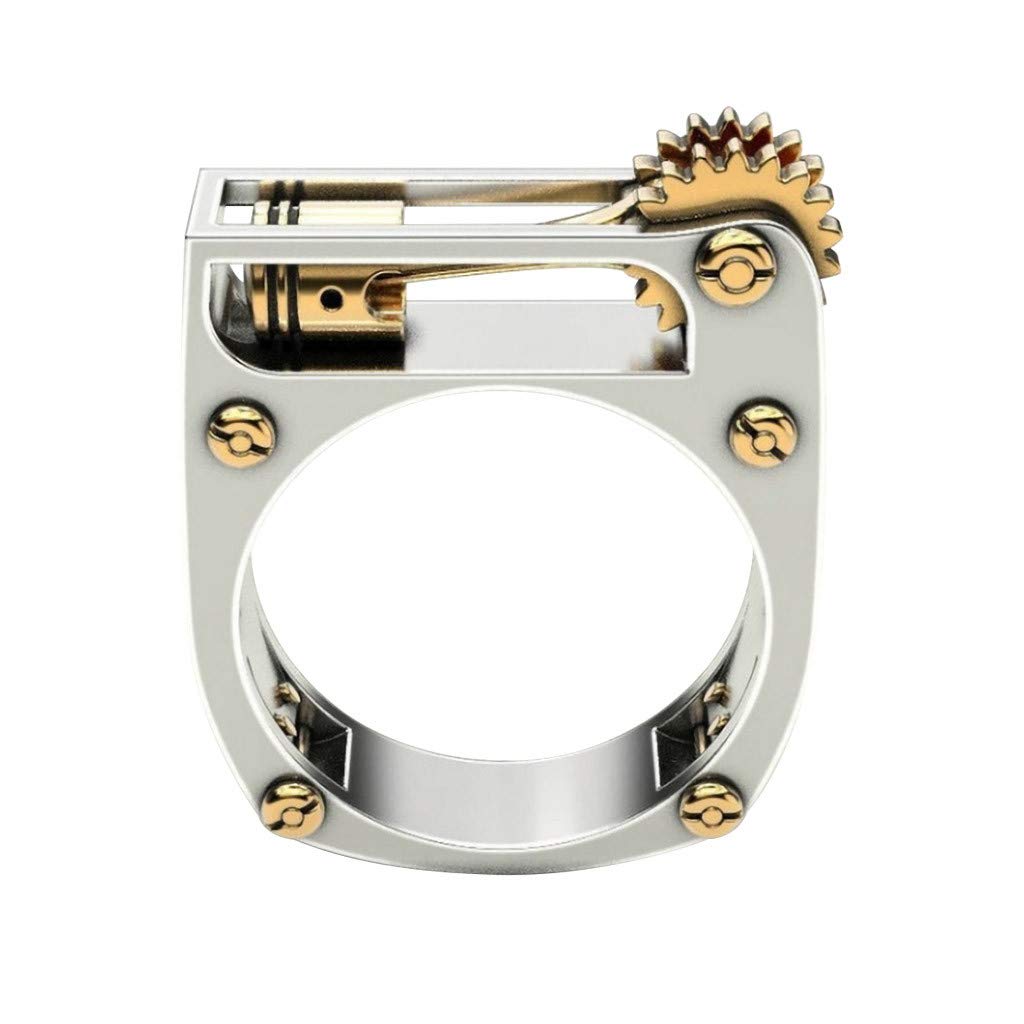 Stackable Silver Motorcycle Engine Carved Mechanical Cylinder Rings for Women & Men - Size 7, Aesthetic Wedding Band, Fashion Jewelry - Perfect for Biker Weddings, Gothic Fashion & Unique Gift Giving