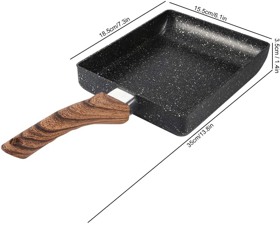 Nonstick Square Egg Frying Pan with Wooden Handle - Perfect for Pancakes, Crepes, Omelettes & Fried Eggs | Japanese Style Skillet for Breakfast Cooking & Home Kitchen Use