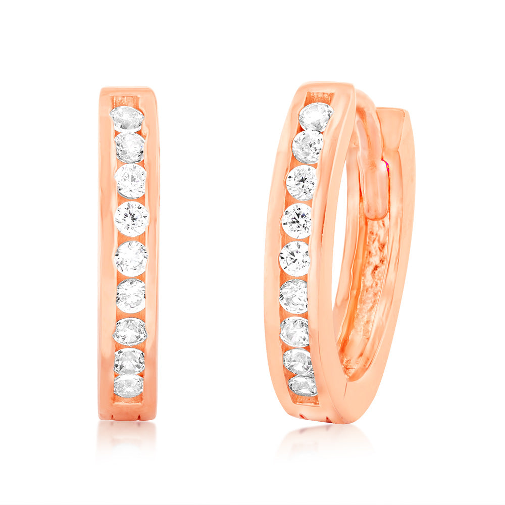 9ct Rose Gold Cubic Zirconia Hoop Earrings 8mm - Elegant Dangle Earrings for Women, Perfect for Parties, Weddings & Everyday Wear