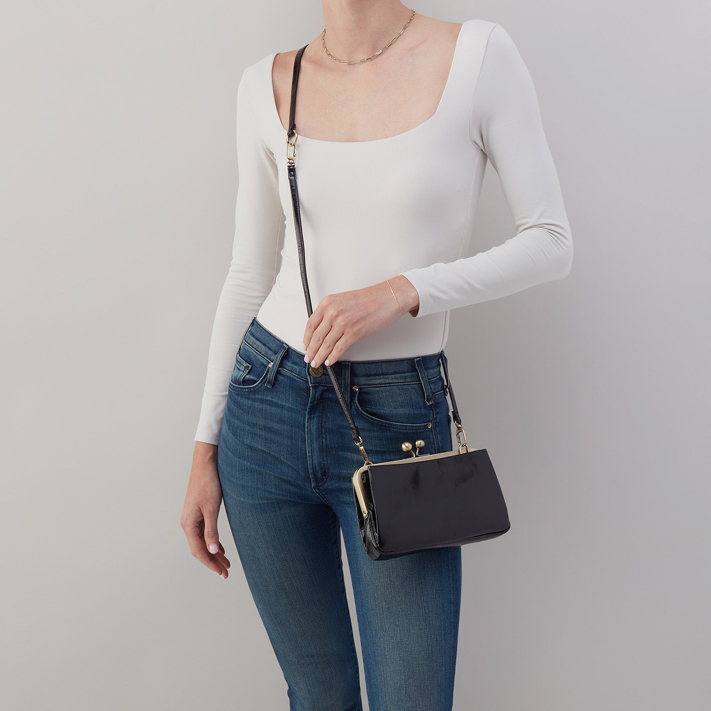 Lauren Frame Crossbody Bag in Polished Leather - Black | Stylish Women's Shoulder Purse for Work, Travel & Everyday Use