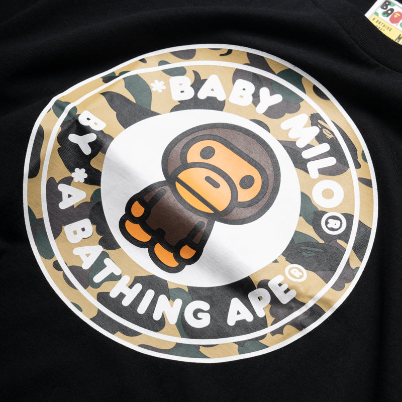 BAPE 1st Camo Milo Busy Works T-Shirt - Black & Yellow Streetwear for Men | Casual Wear & Urban Fashion