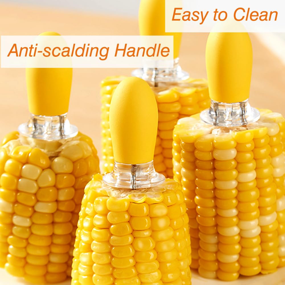 16Pcs/8 Pairs Stainless Steel Corn Cob Holders - Yellow Interlocking Corn Skewers Forks for BBQ, Grilling & Camping | Perfect for Home Cooking, Outdoor Parties & Picnics