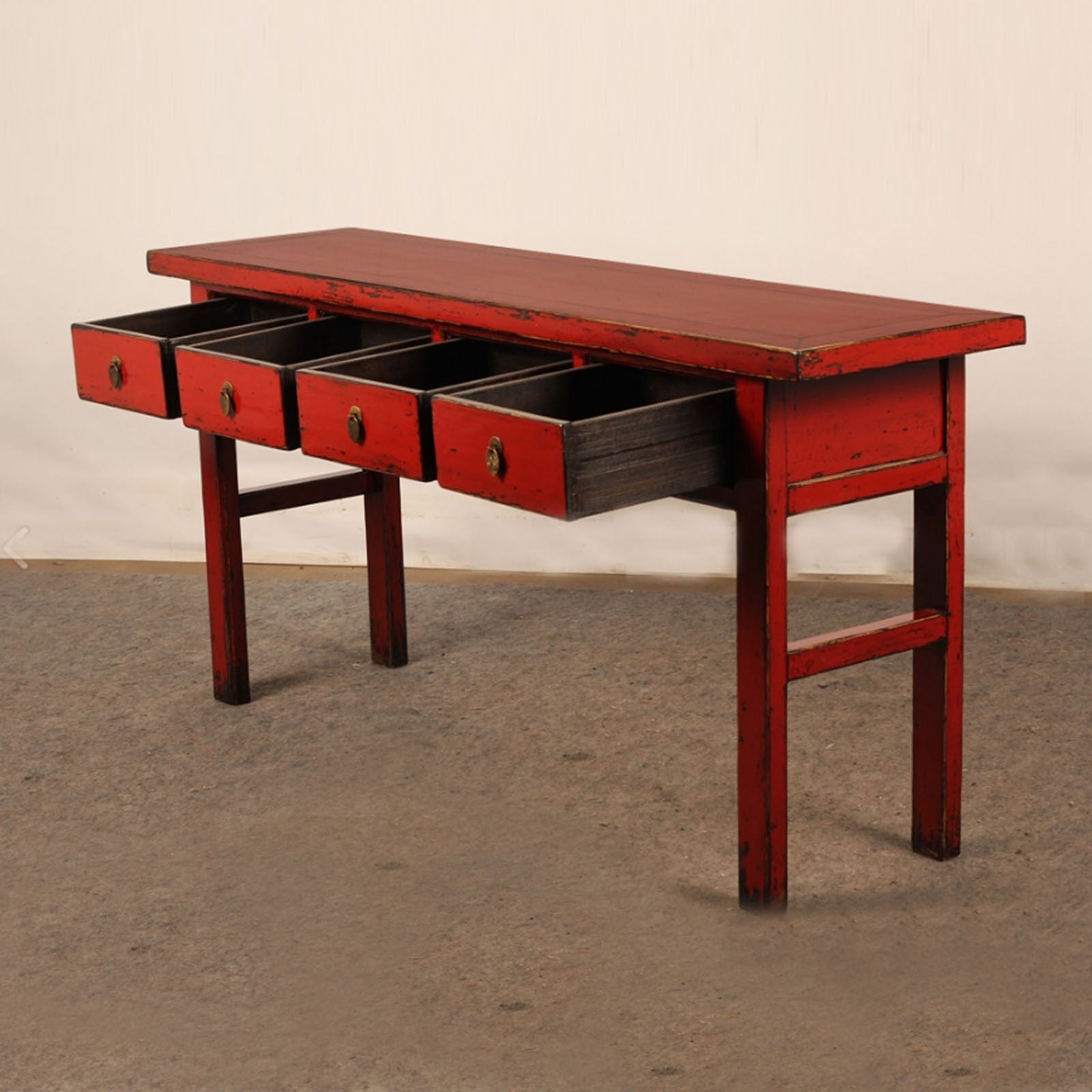 Golden Dragon Oriental Painted Solid Wood 4-Drawer Hall Table - Red - 160x35x75cm - Entryway Console Table for Living Room, Foyer & Home Decor