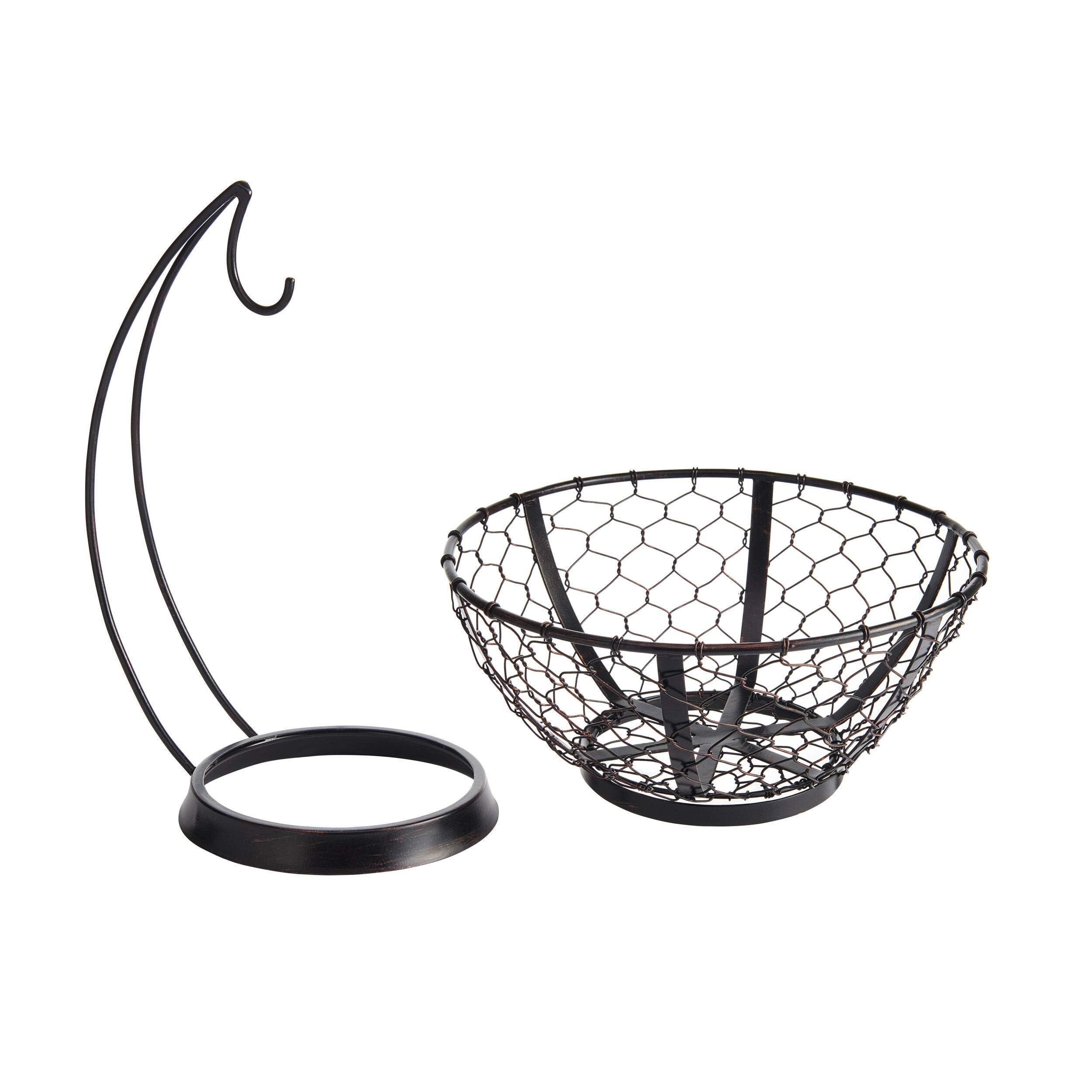 Premium Mikasa Gourmet Basics Black Wire Fruit Basket with Banana Hook - 14.75