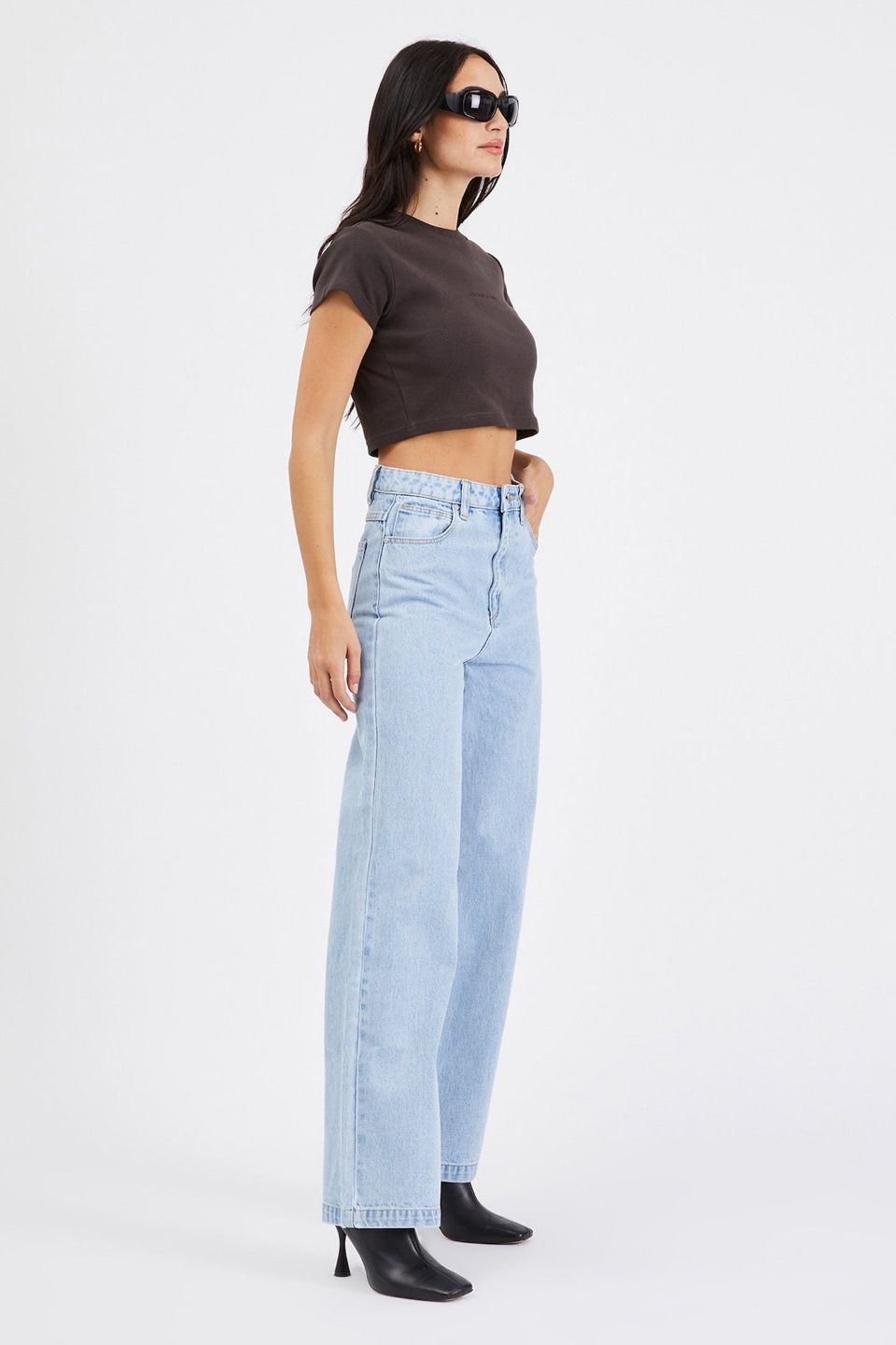 94 High Wide Walk Away Light Blue Denim Jeans for Women - Comfortable Stretch Bootcut Jeans for Casual Wear & Everyday Outfits