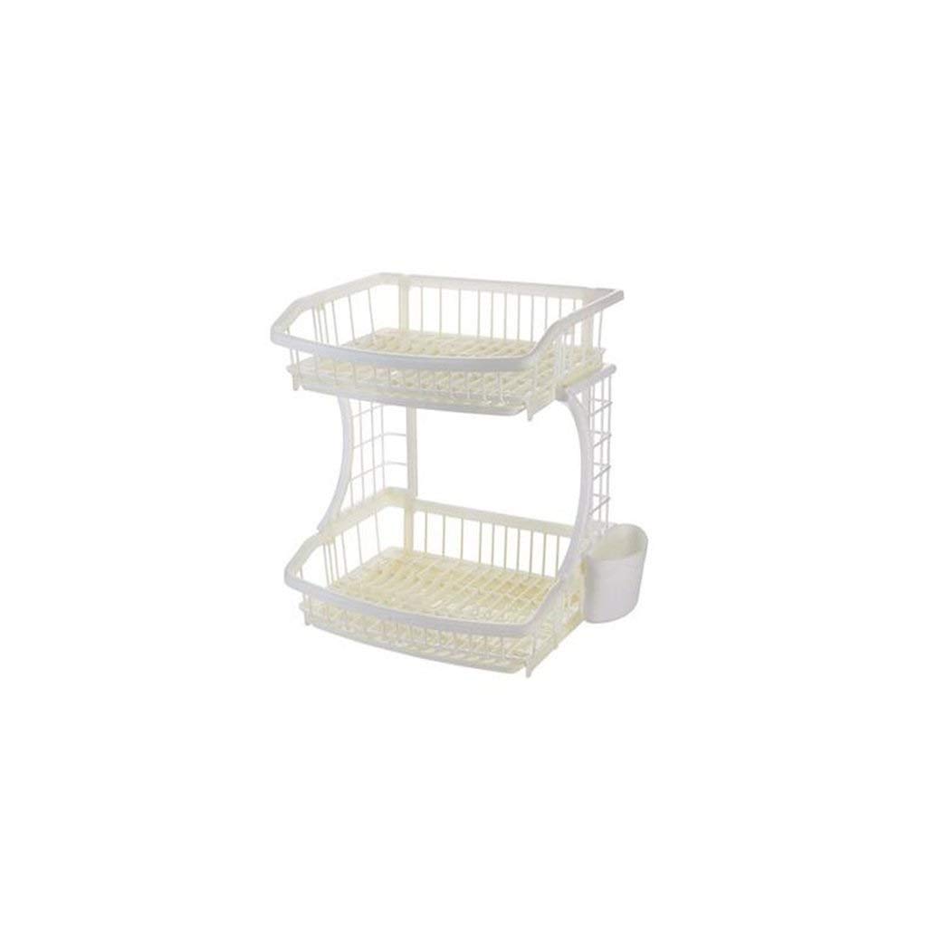 White Double Storage Dish Rack - SMC Plastic Kitchen Shelf for Tableware Drain & Organization - Perfect for Countertop, Sink Area & Small Space Kitchen Storage