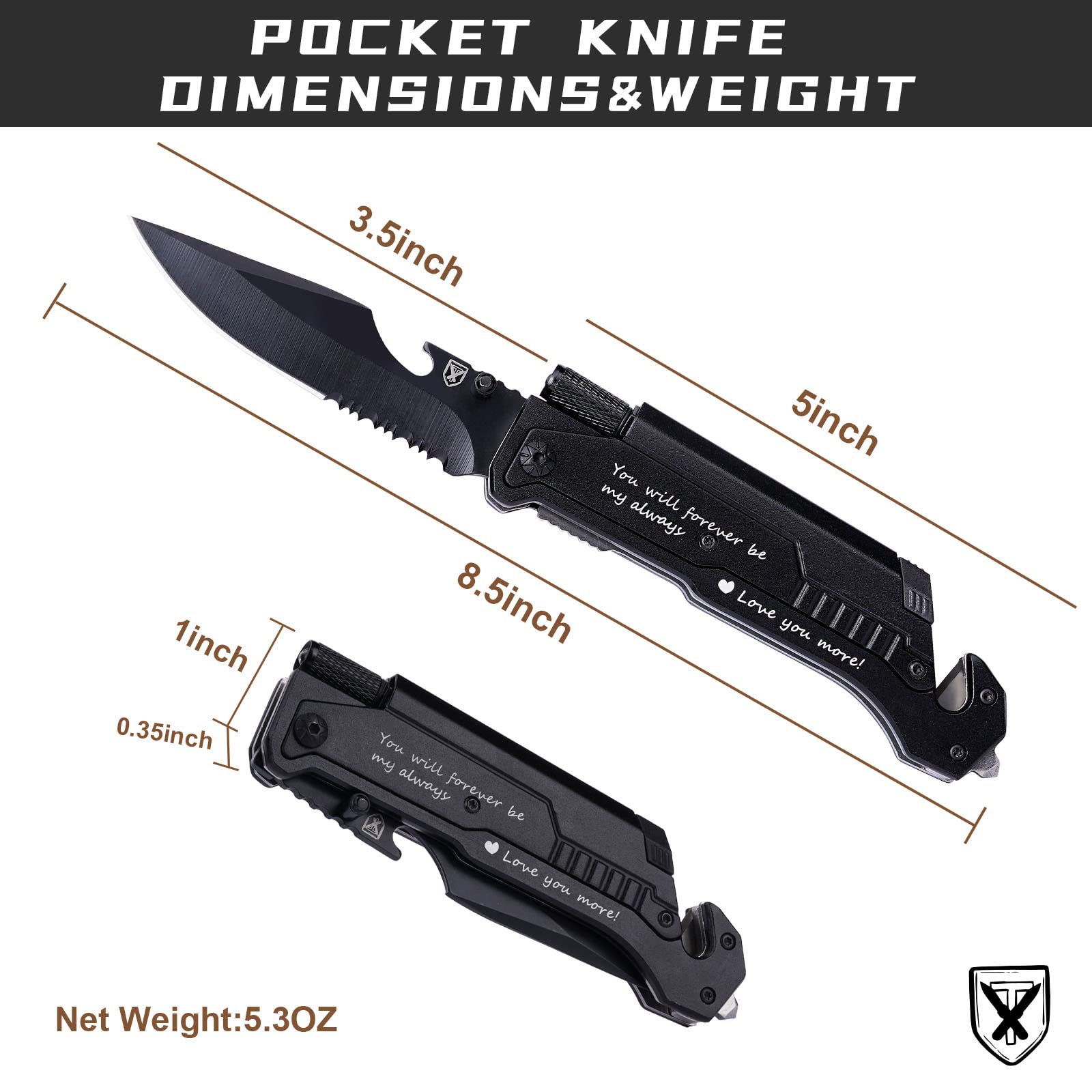 Engraved 7-in-1 Multitool Pocket Knife for Men - Camping, Hiking & Survival Gear with LED Light - Perfect Anniversary, Birthday Gift for Husband, Boyfriend - Comes in Elegant Wood Gift Box