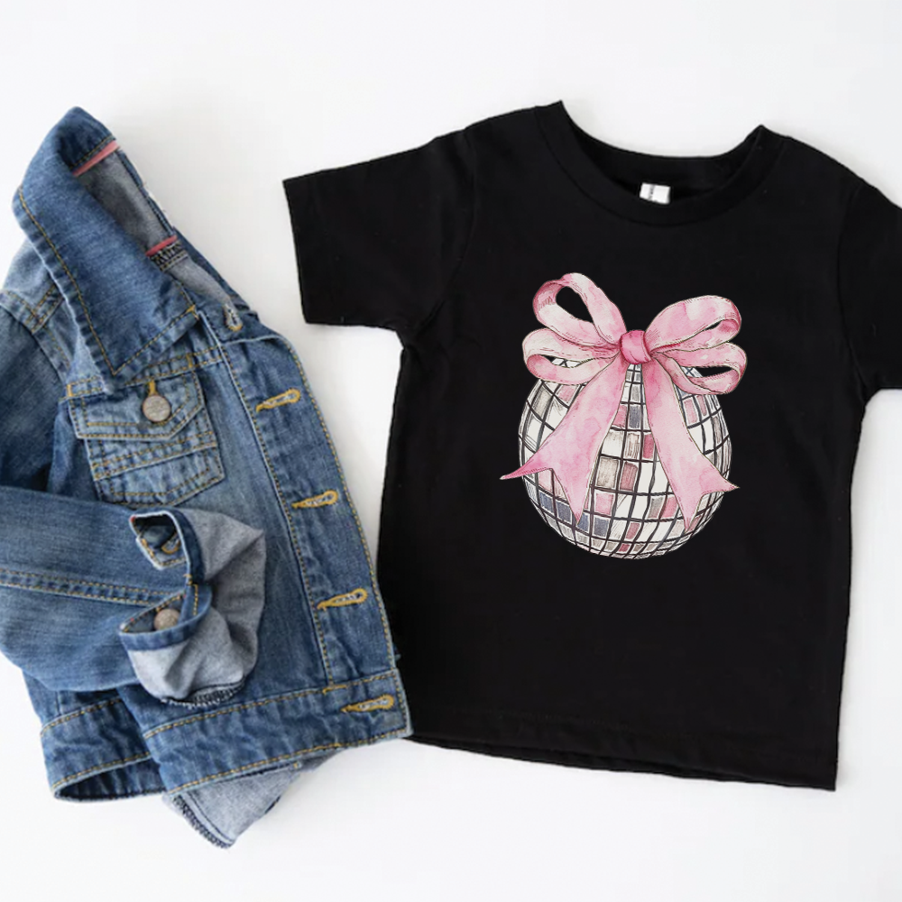 Coquette Disco Ball Kids T-Shirt | Cute Glitter Graphic Tee for Girls | Birthday Party & Dance Outfit