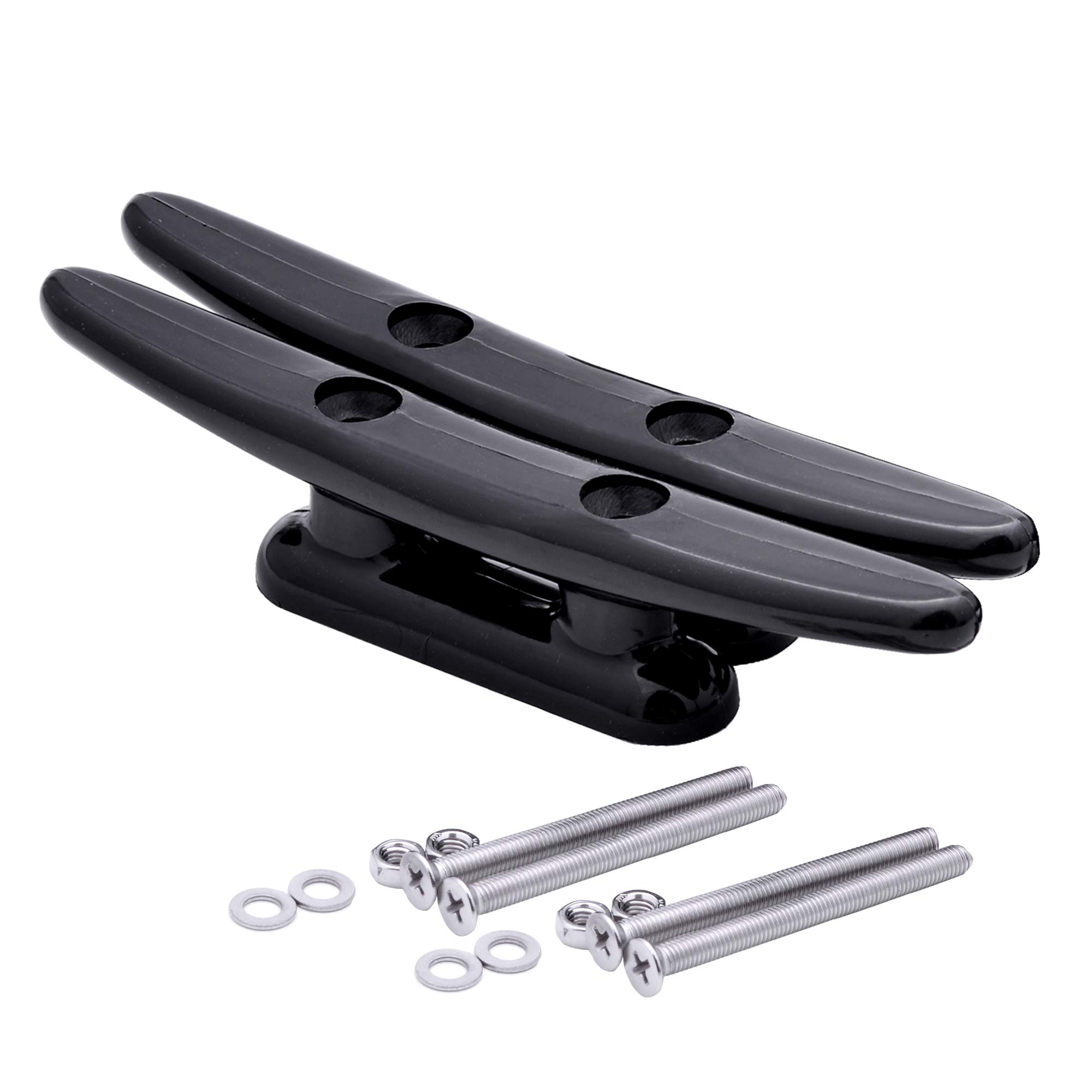 6 Inch Heavy Duty Nylon Boat Dock Cleats (4 Pack) - Black Marine Grade Cleats for Docking Boats, Canoes, Pontoons, Yachts & Kayaks - Perfect for Secure Mooring, Rope Tie-Downs and Watercraft Anchoring