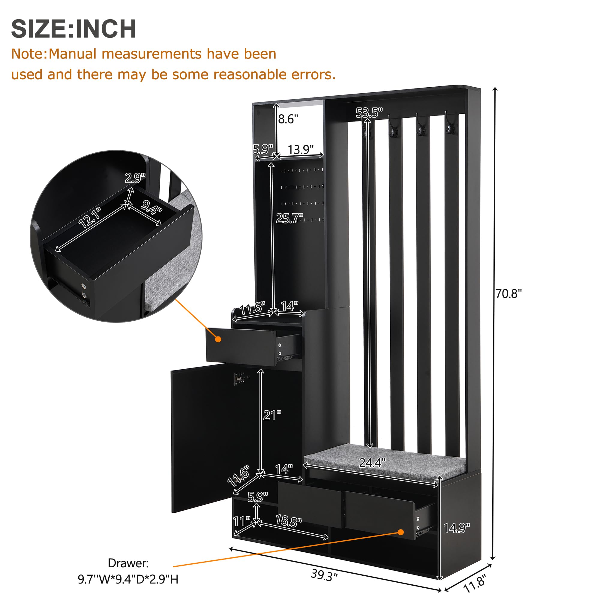 Merax Entryway Hall Tree with Shoe Storage Bench, Coat Rack & 4 Hooks - Black | Space-Saving Organizer for Entryway, Hallway & Mudroom Organization