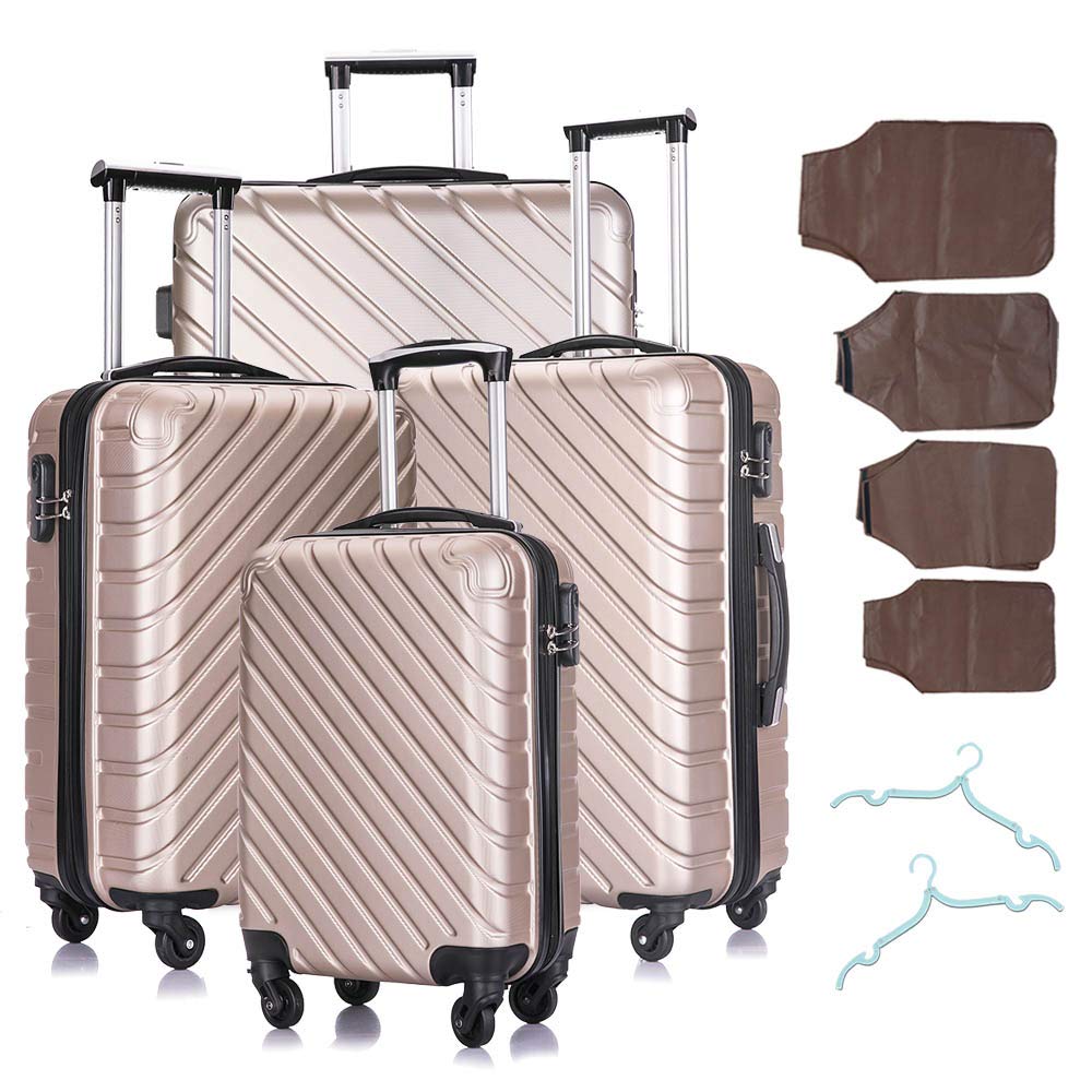 Ohana 4-Piece Hardshell Luggage Set with Spinner Wheels, Protective Covers & Hangers - Lightweight Suitcase for Women & Men, Champagne Gold | Perfect for Family Vacations, Business Trips & Air Travel