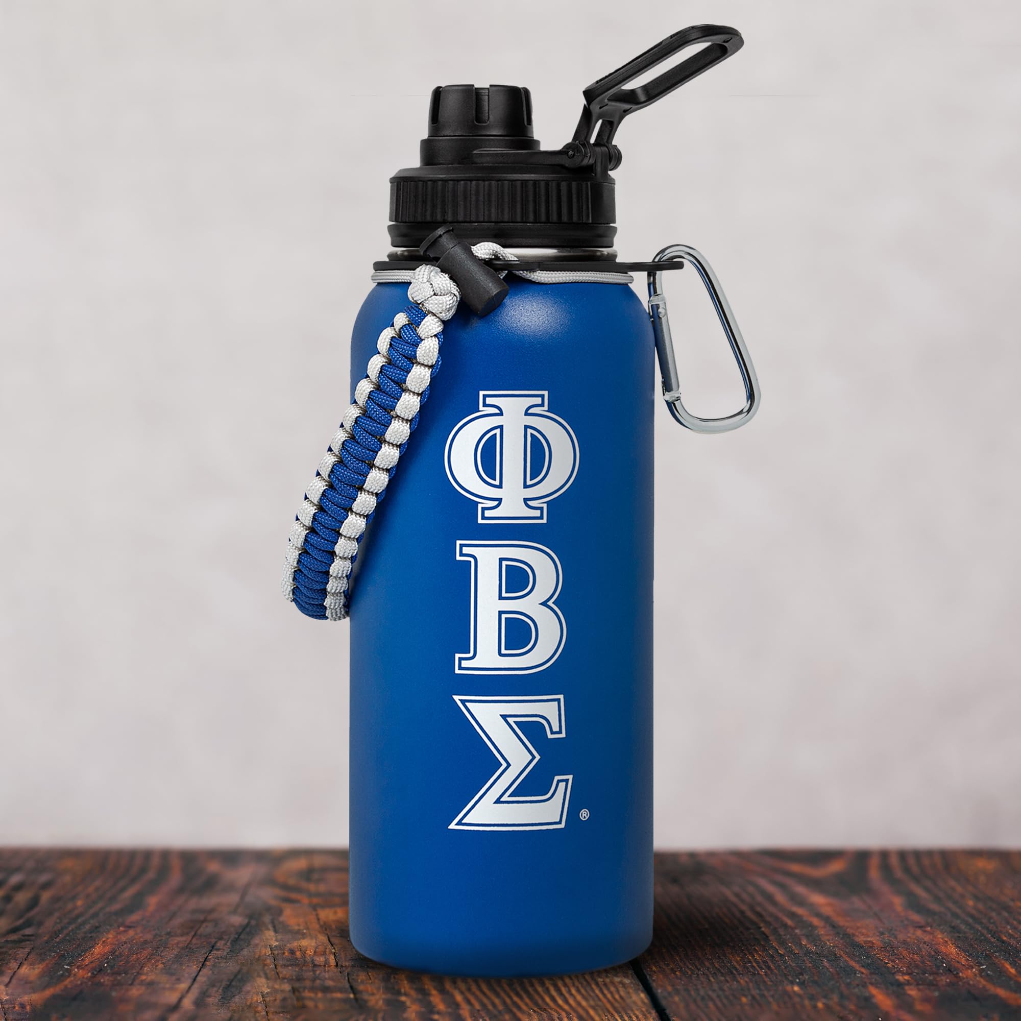 Official Phi Beta Sigma 32oz Insulated Tumbler with Paracord Handle & Carabiner Clip - Greek Letter Fraternity Stainless Steel Cup for College Students, Alumni Events & Outdoor Adventures