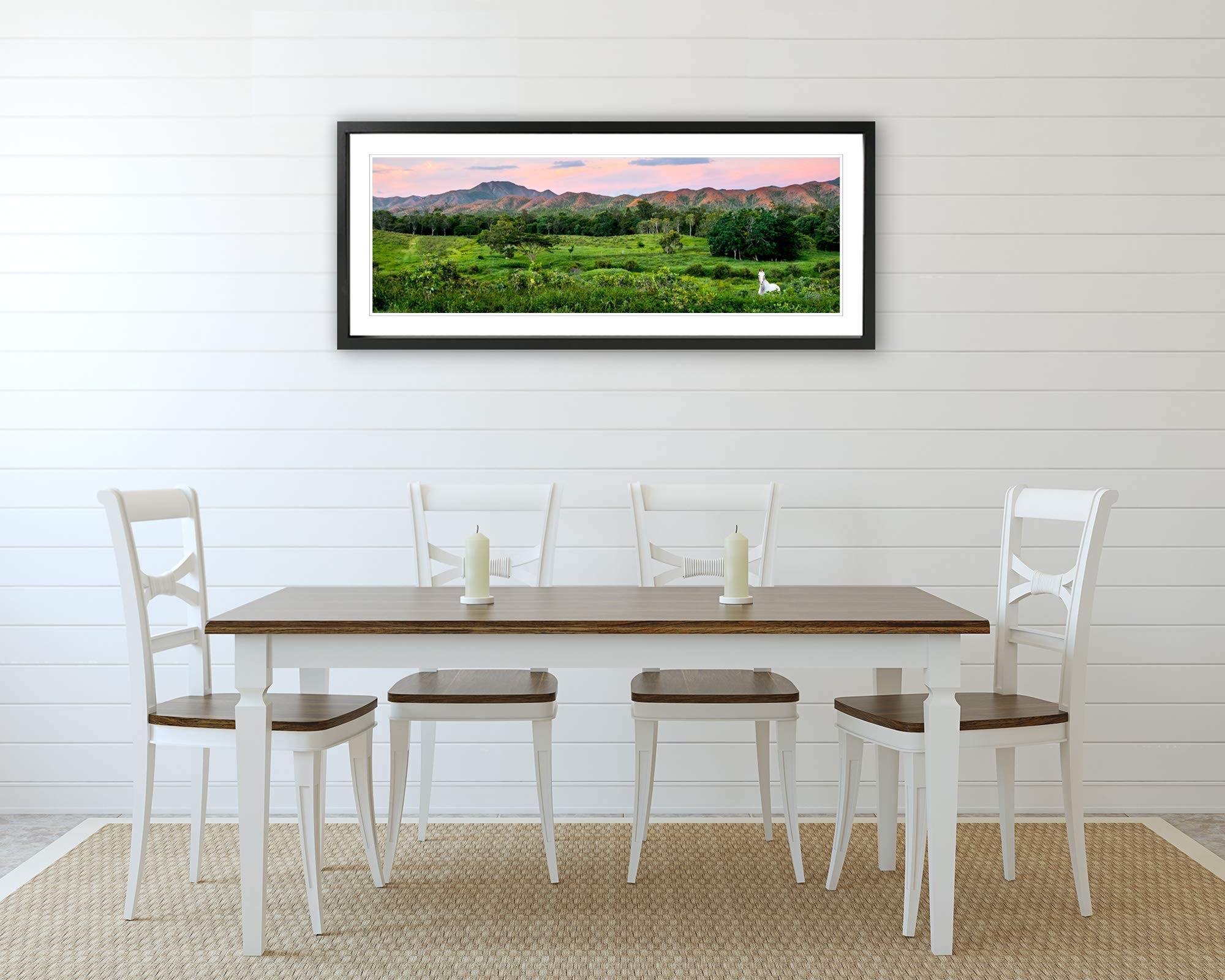 Tropical Sunset Panoramic Wall Art - Wild Horse Pasture Landscape Photography Print for Living Room & Bedroom Decor