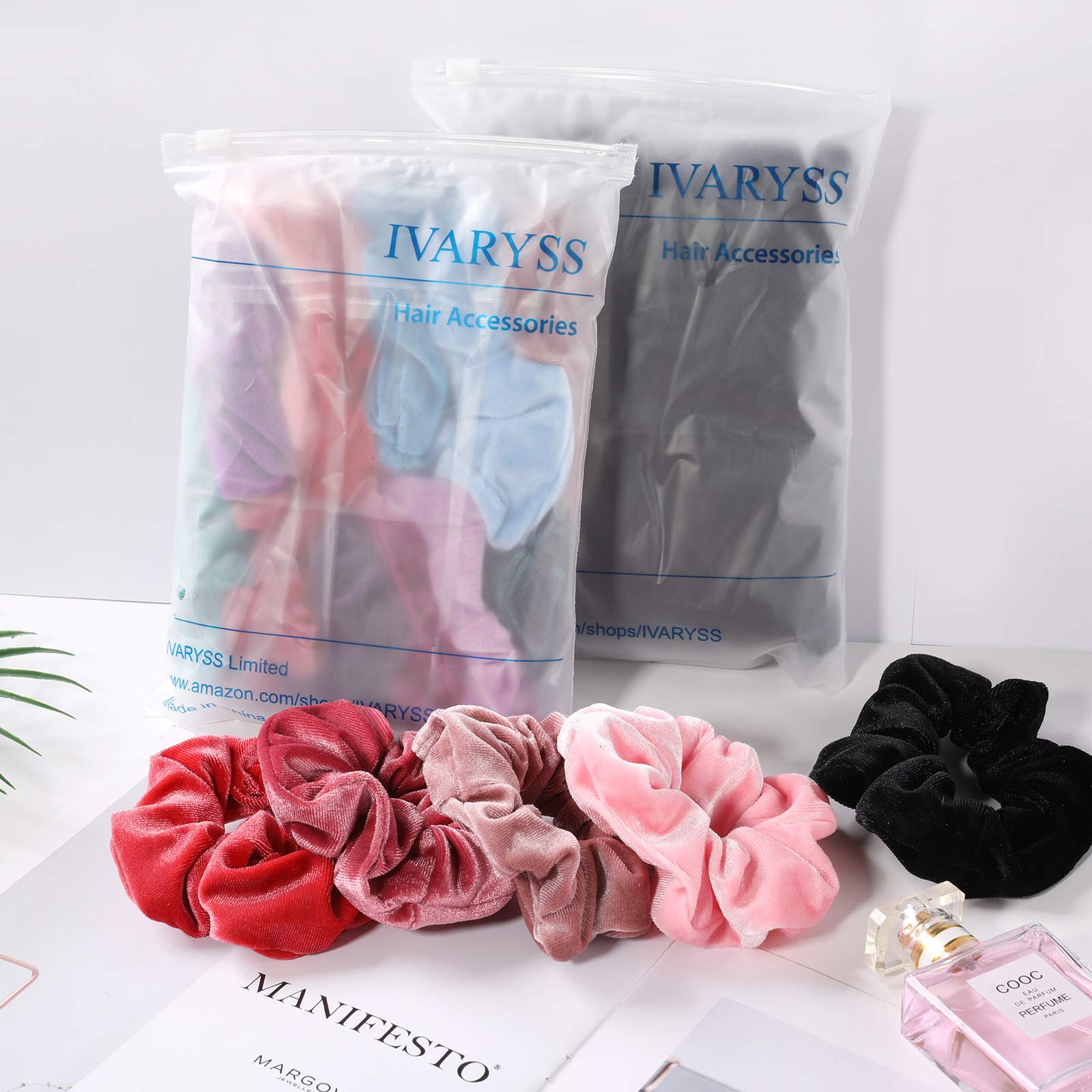 **IVARYSS Premium Velvet Soft Hair Scrunchies - 12 Pack, Thick Elastic Bands for Women & Girls, Solid Colors (Pink) - Perfect for Workouts, School, and Everyday Styling**