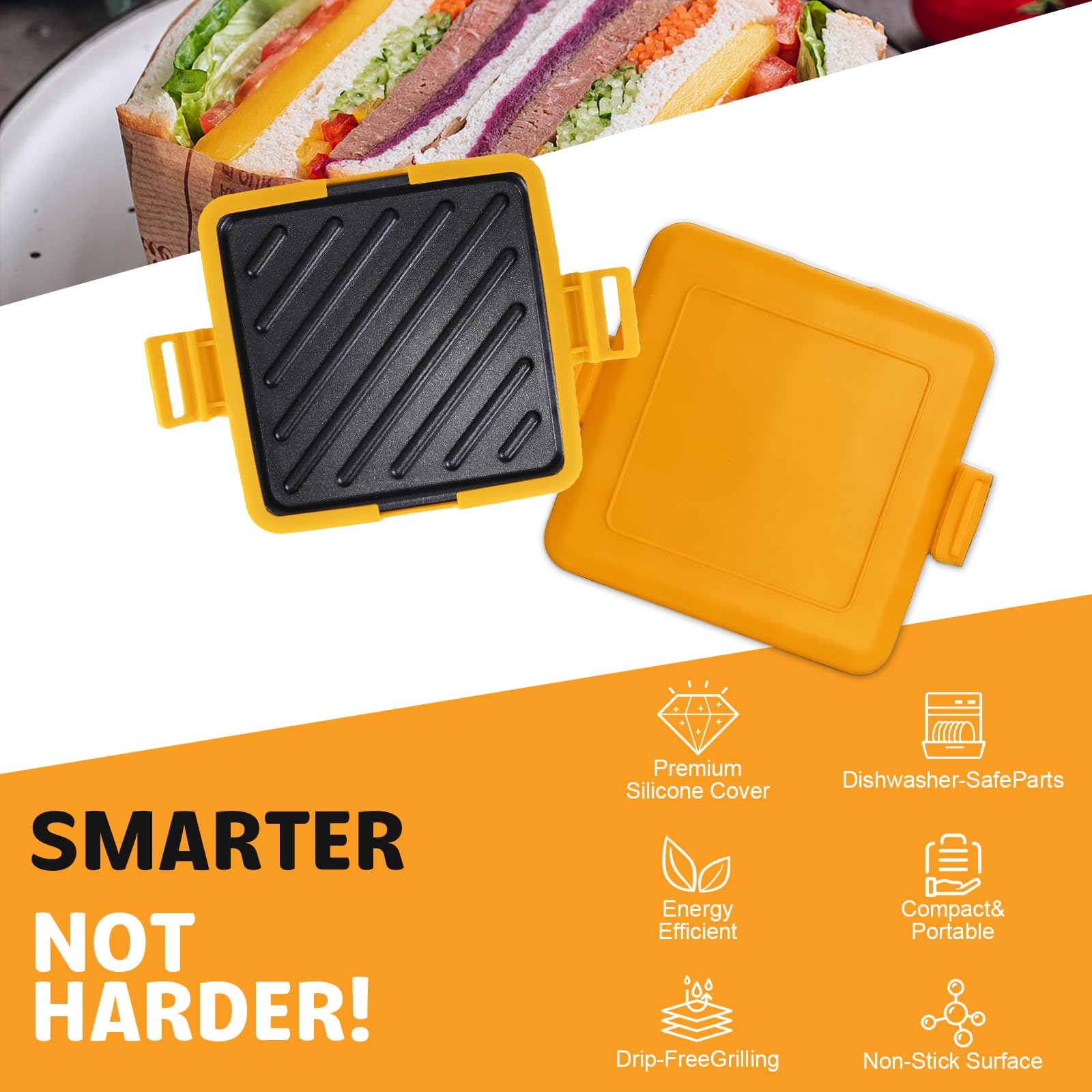Microwave Toastie Sandwich Maker - Quick & Easy Grilled Cheese & Breakfast Toaster, Compact & Portable for Small Kitchens, Dorm Rooms, Offices - Non-Stick, Easy to Clean (Yellow) | Perfect for Quick Meals, Late Night Snacks & On-the-Go Lunches