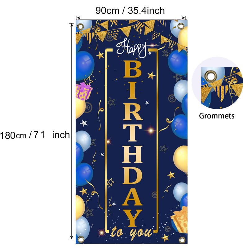 Blue and Gold Happy Birthday Door Banner - 72.8