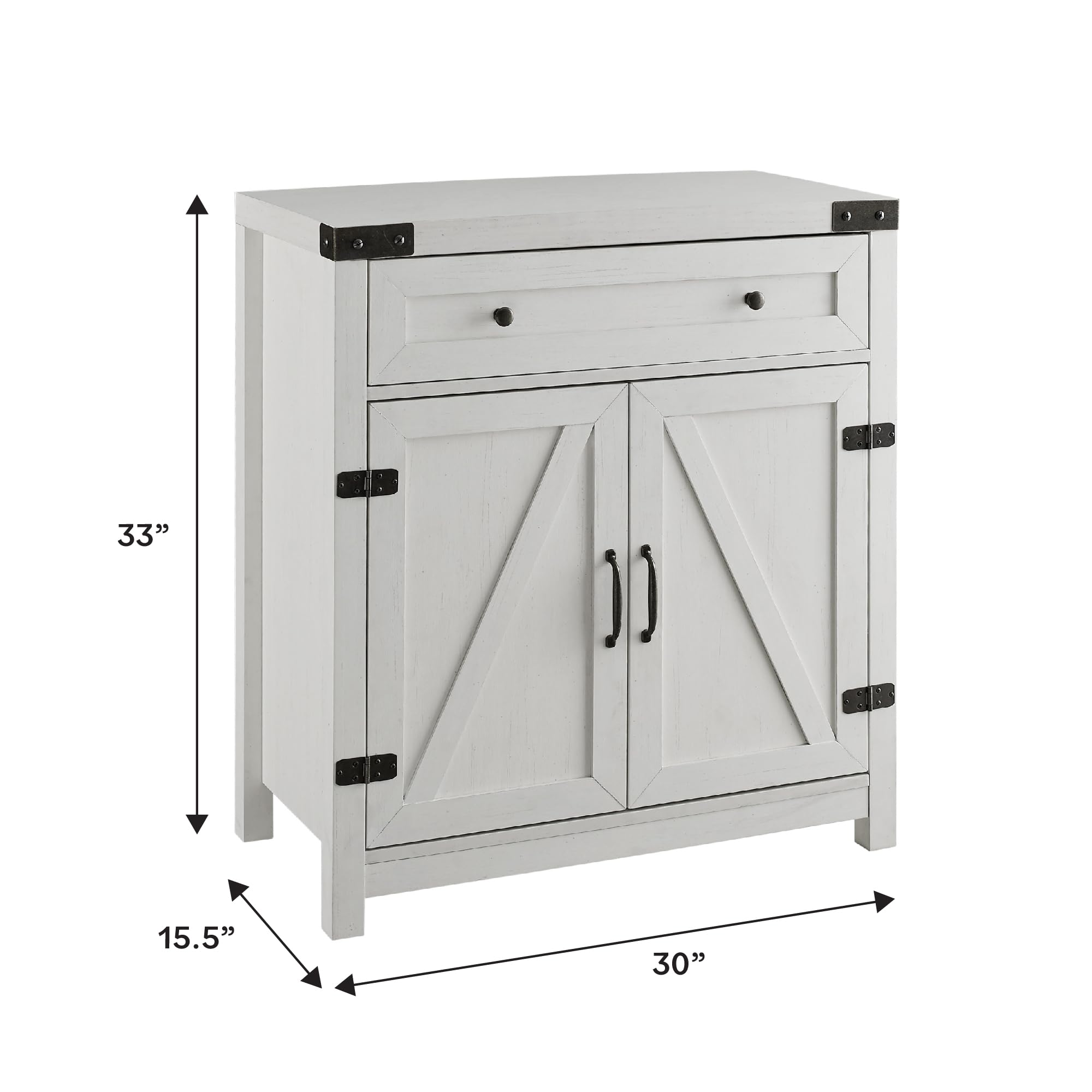 Walker Edison Farmhouse Double Barn Door Kitchen Storage Cabinet with Drawer, 30 Inch, Brushed White - Perfect for Pantry Organization & Rustic Home Decor