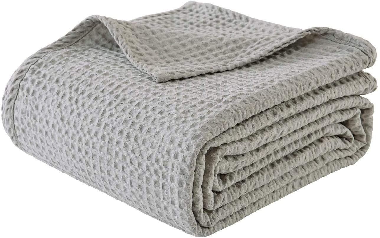 Soft Bamboo Waffle Weave Blanket King Size (108x90 inches) - Lightweight All-Season Cotton Blanket for Bed, Couch & Travel - Breathable & Cozy Grey Blanket for Home, Office & Gifts