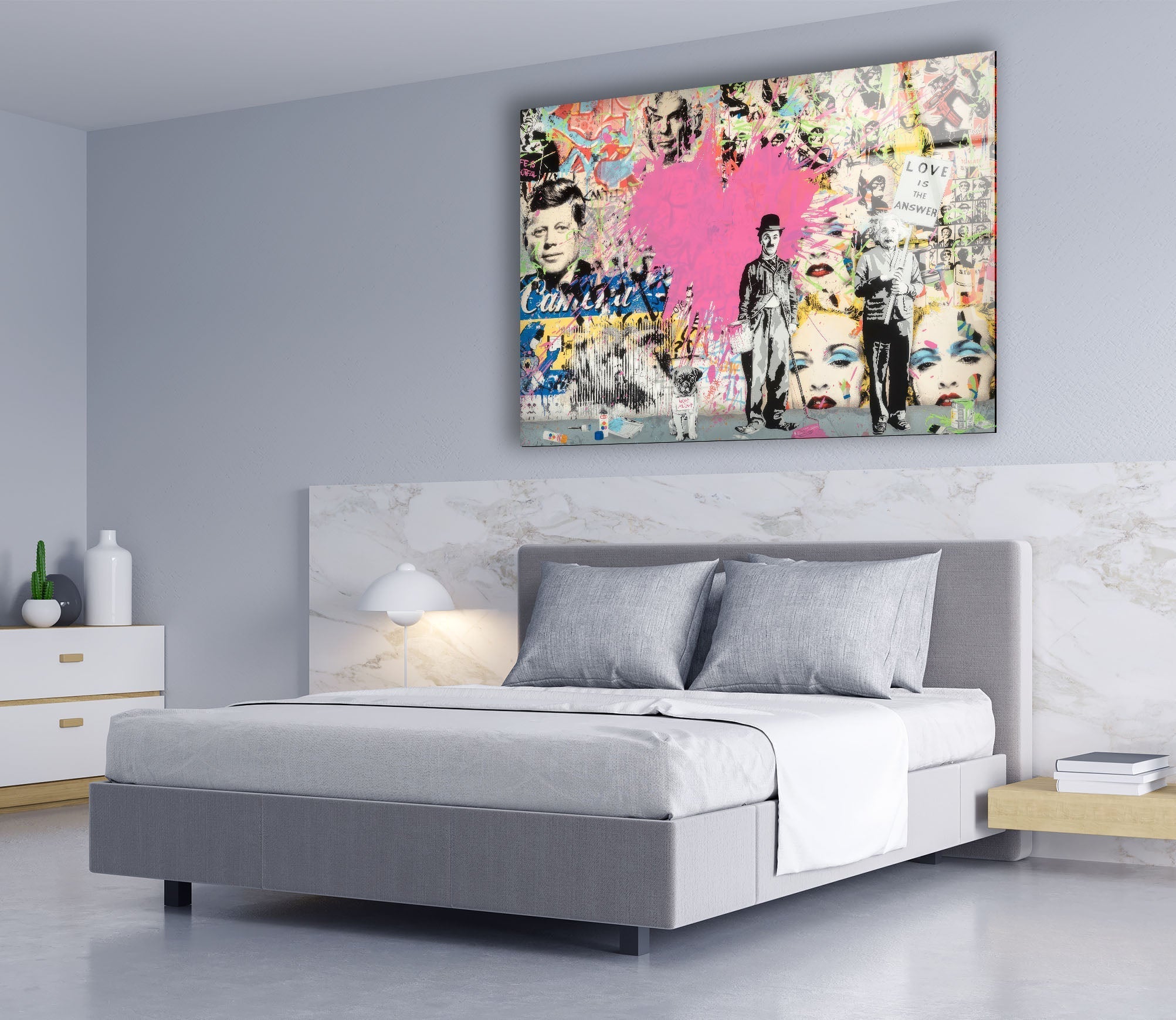 Banksy Charlie Chaplin Street Art Glass Wall Decor - Modern Urban Home & Office Artwork for Living Room, Bedroom, or Office