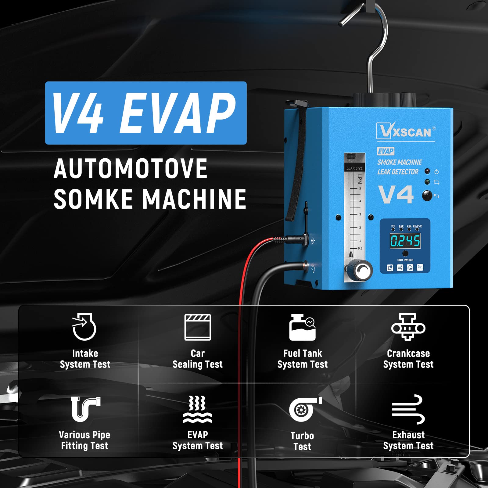 Automotive EVAP Smoke Machine Leak Detector V4 | Digital Pressure Gauge & Air Flowmeter | 12V Vehicle Diagnostic Tester for Cars, Motorcycles, Trucks, Boats, ATVs | Find Vacuum & Fuel System Leaks Fast | Perfect for DIY Mechanics & Professional Auto Shops