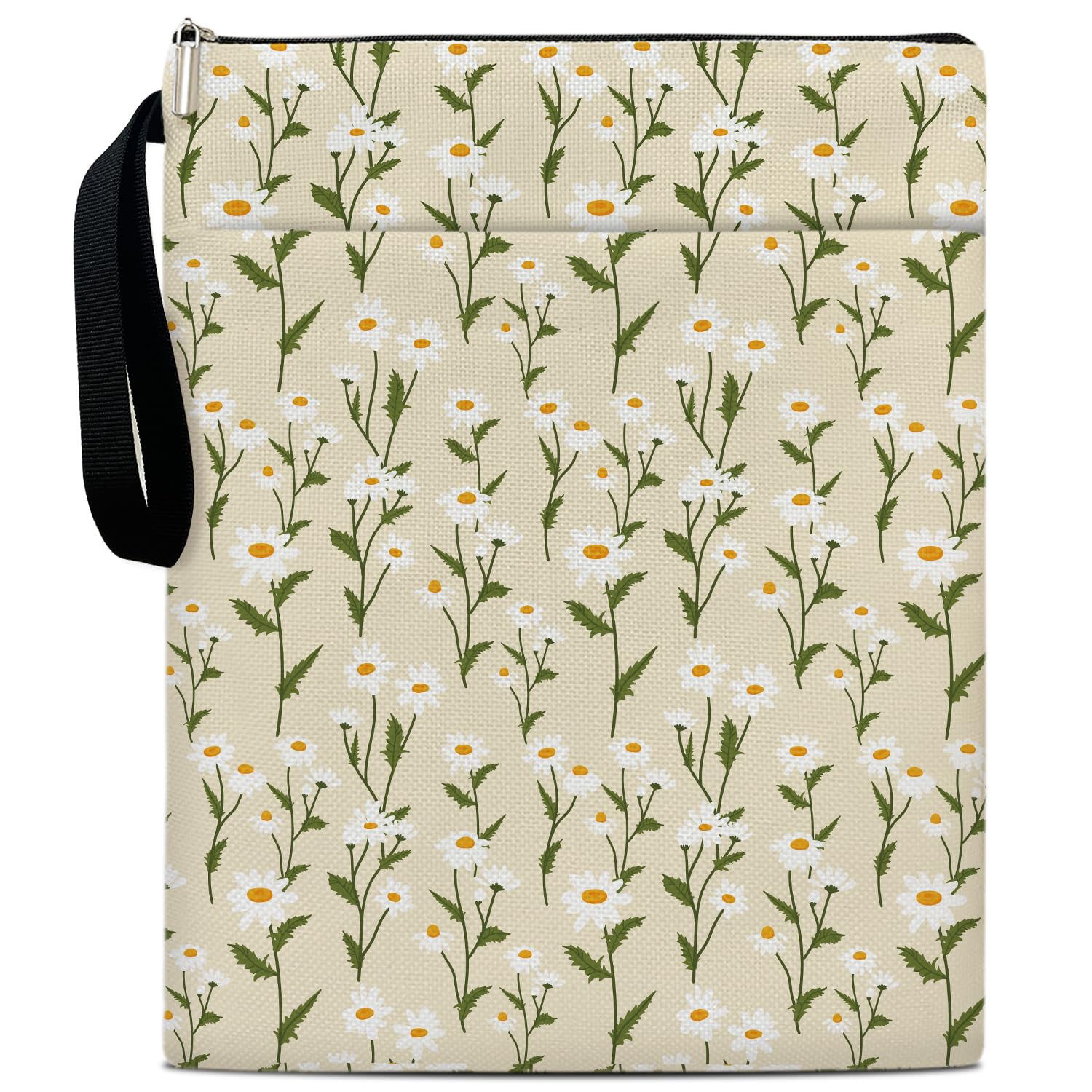 Floral Daisy Book Sleeve with Zipper - Cute Book Protector Pouch for Book Lovers, Librarians, Teachers & Readers - Perfect Gift for Women, Teens & Friends - Use for School, Travel, Reading & Book Storage