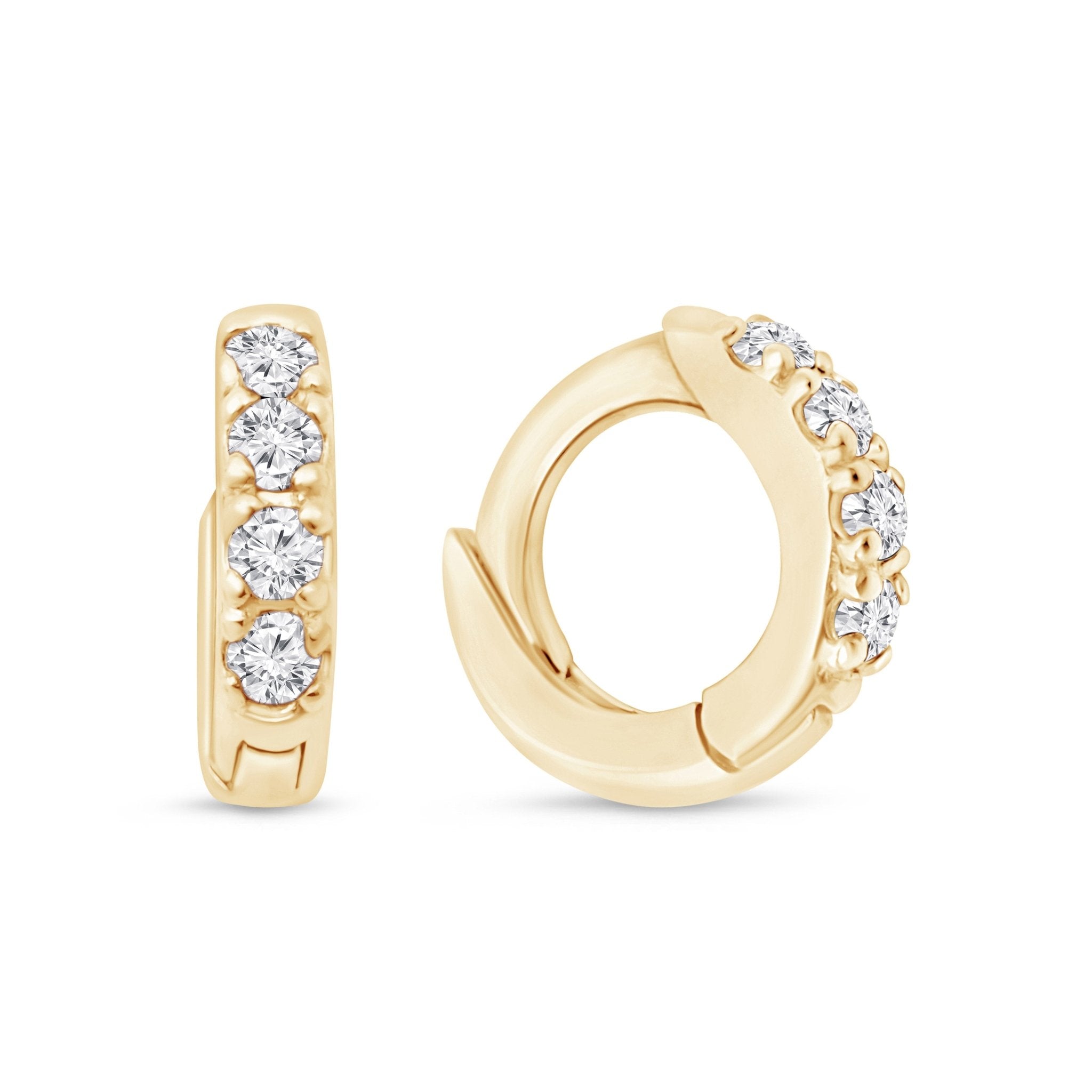14K Yellow Gold Cubic Zirconia Huggie Hoop Earrings - Elegant Studded Huggies for Everyday Wear & Special Occasions