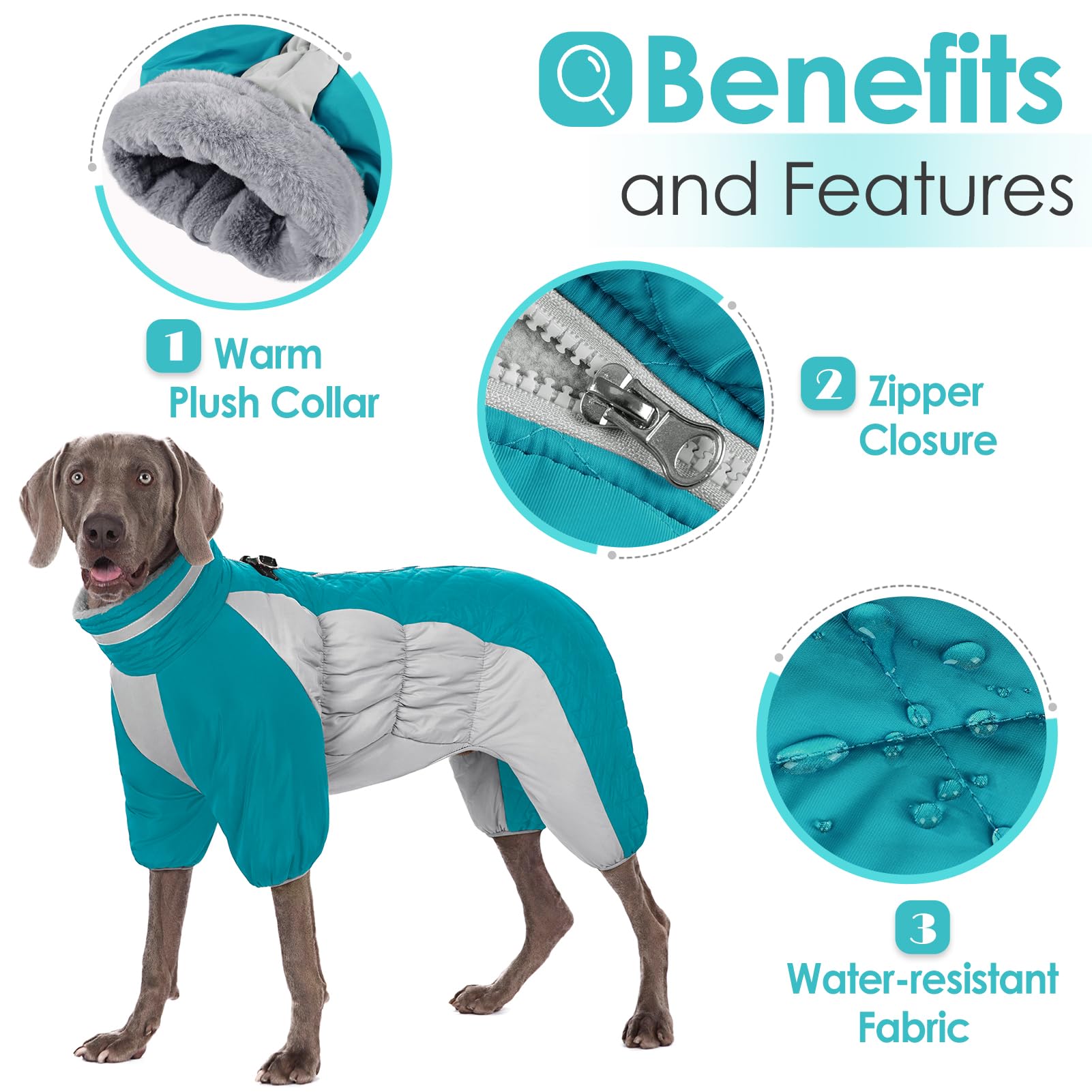 AOFITEE Fullbody Dog Coat - Warm Fleece Dog Jacket with Built-in Harness, Windproof & Reflective Winter Snowsuit for Small Medium Large Dogs - Perfect for Cold Weather, Snow Adventures & Nighttime Walks