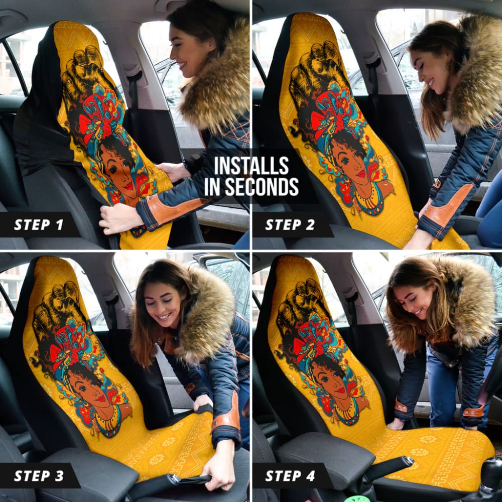 Premium African Print Car Seat Covers for Women - Black Power Design 210901 | Unique Gift for African American Women, Perfect for Cars, SUVs & Road Trips